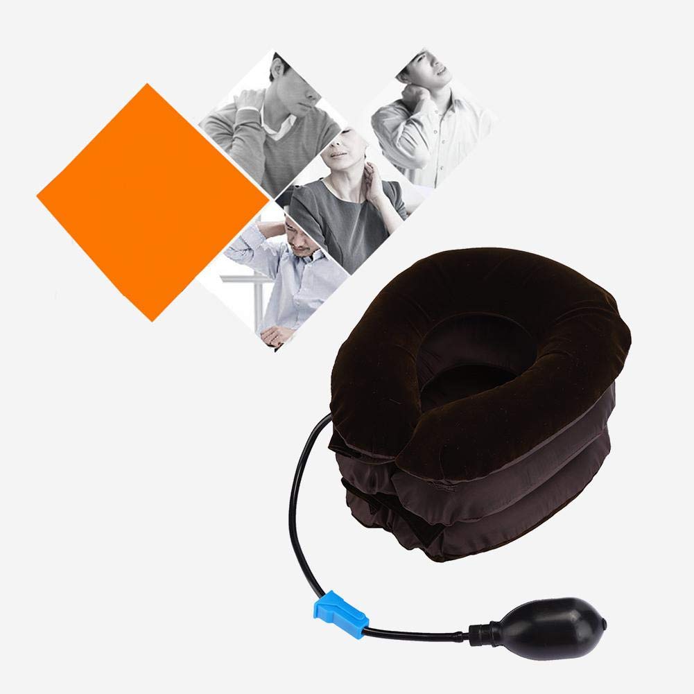 Inflatable Neck Pillow for Pain Relief - Adjustable Cervical Traction Pillow with U-Shape Design, Portable Travel Neck Support (Coffee) - Perfect for Airplane Travel, Office Naps & Neck Pain Therapy