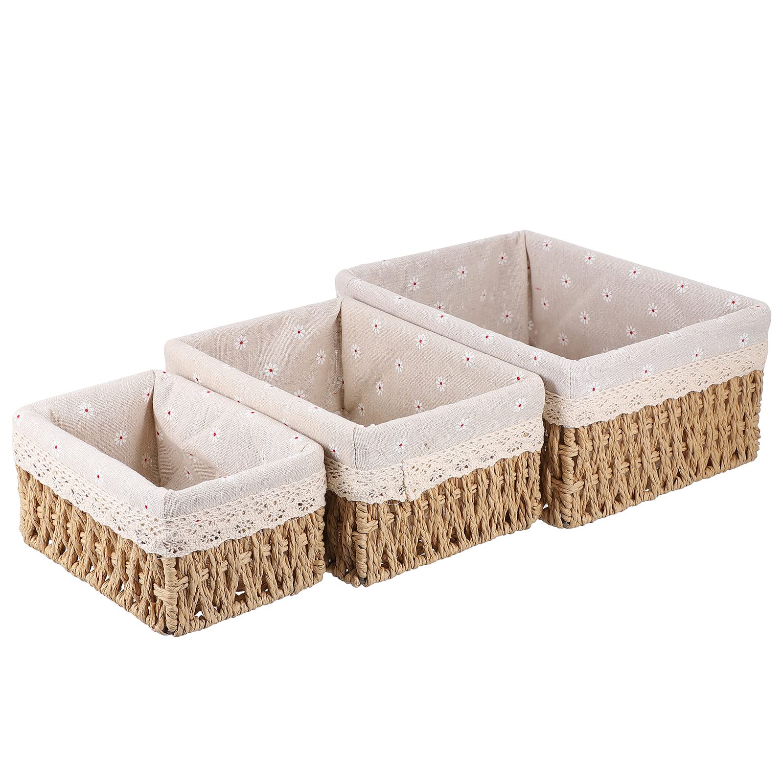 Stylish Wicker Storage Basket with Liner - Braided Rectangular Rattan Container Bin for Bread, Blankets & Home Organization | Perfect for Living Room, Bedroom & Kitchen Storage (Beige)