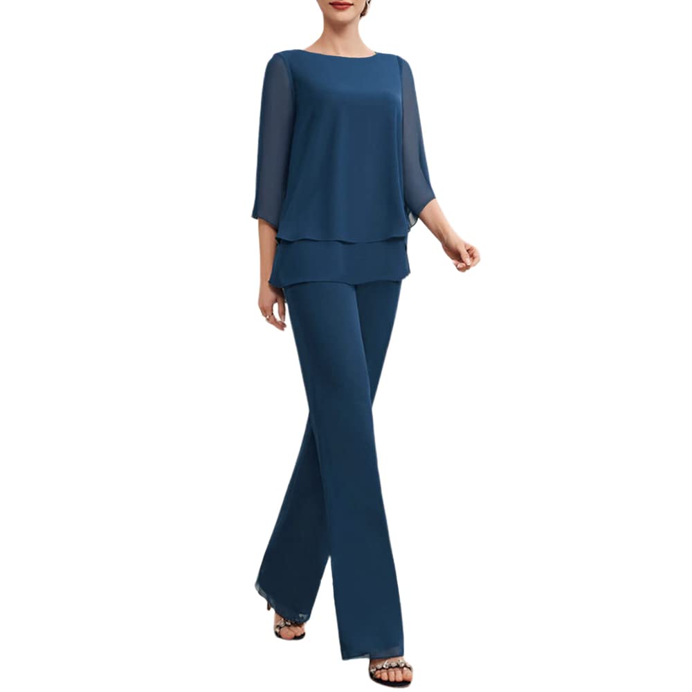Zongqiven Women's 2-Piece Chiffon Formal Pant Suit - Elegant Wedding Guest Outfit & Evening Dressy Pantsuit for Special Occasions, Parties, and Business Events