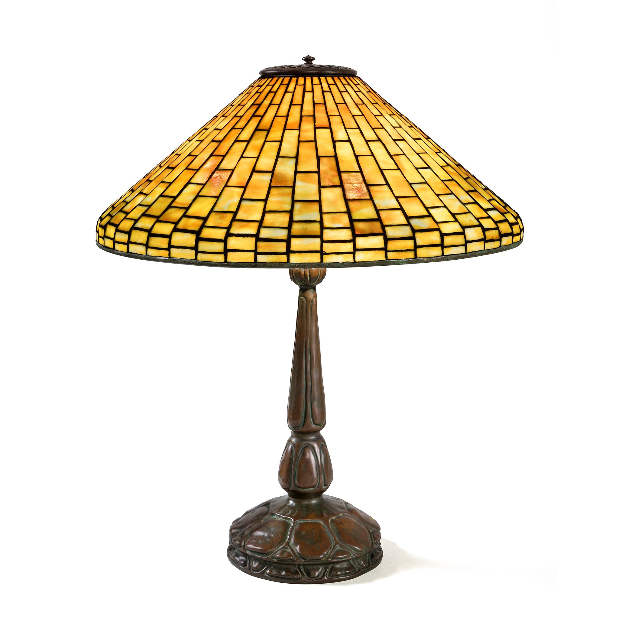 Tiffany Studios New York Plain Squares Table Lamp - Vintage Bronze Desk Lamp for Home Office & Living Room Decor
