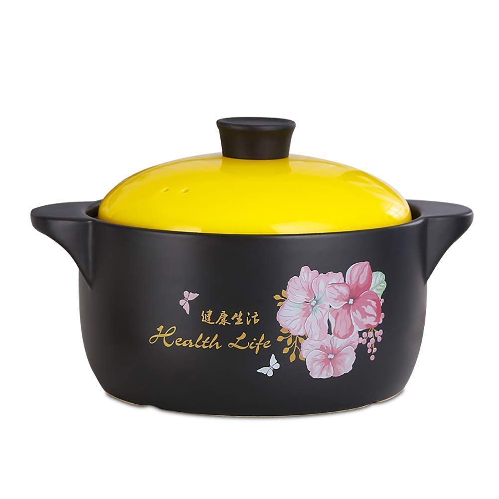 Korean Bibimbap Pot with Floral Design - 4.75 Quart Ceramic Casserole Dish with Lid in Yellow | Perfect for Korean Hot Stone Rice, Stews & Serving Traditional Dishes