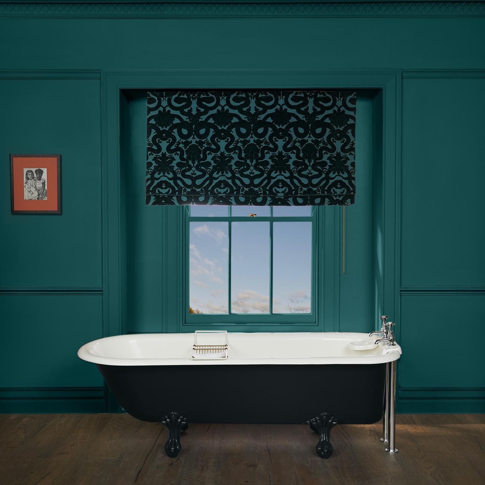 ANACONDA Velvet Window Blinds in Petrol Color - Blackout Curtains for Living Room & Bedroom Privacy