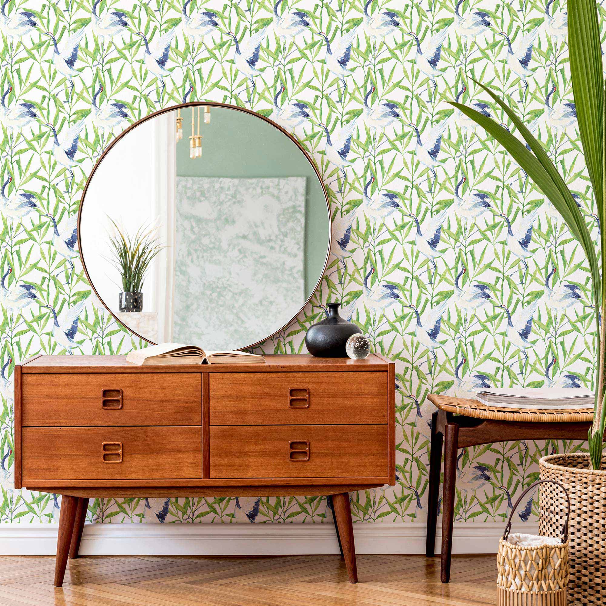 Green Birds Peel and Stick Removable Wallpaper - Self-Adhesive Decorative Wall Mural for Bedroom, Nursery, Living Room & Office Decor