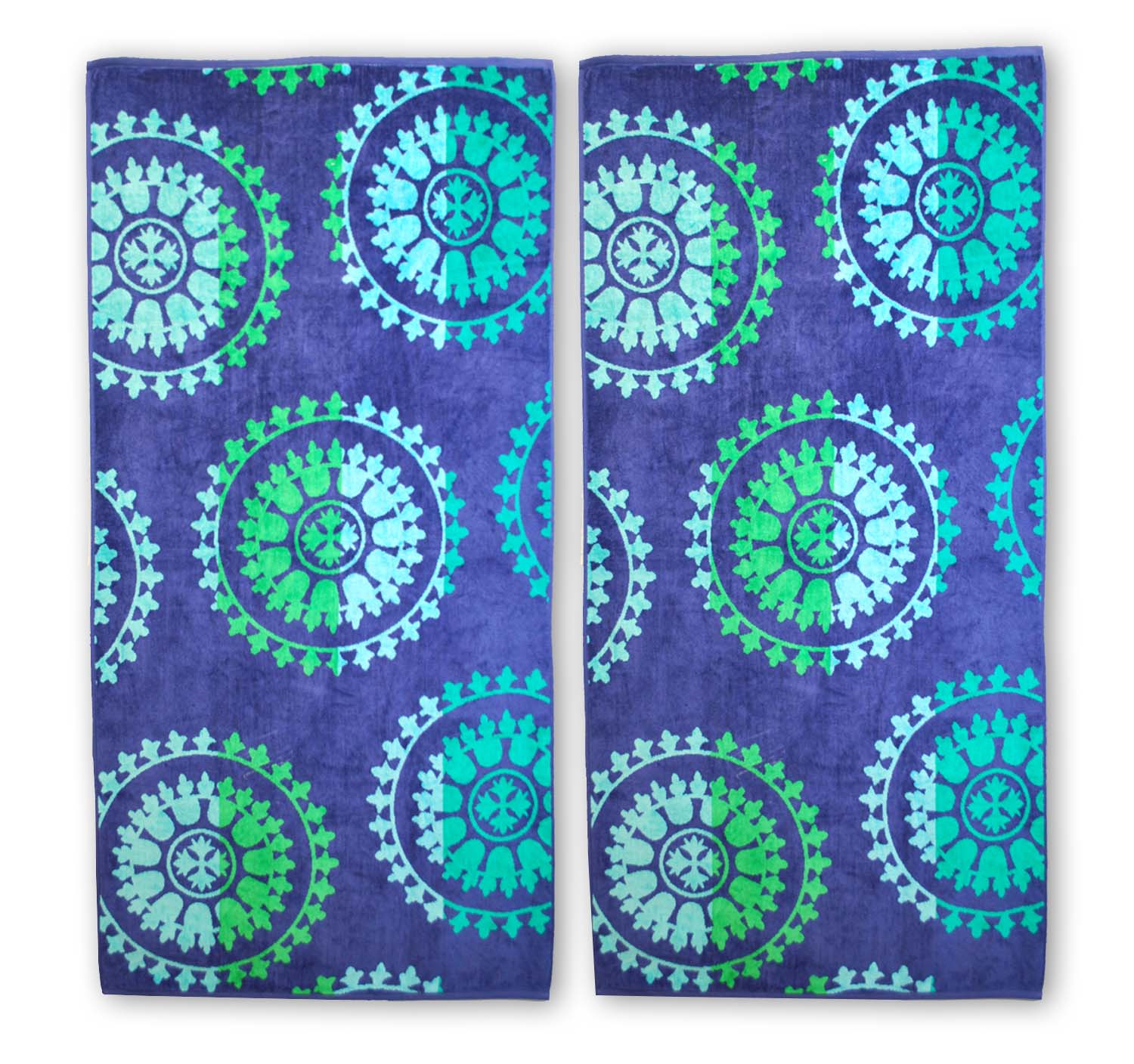 Premium Oversized Cotton Beach Towel Set - 2 Piece Soft & Absorbent Spinning Wheels Design - Perfect for Pool, Beach, Travel & Yoga