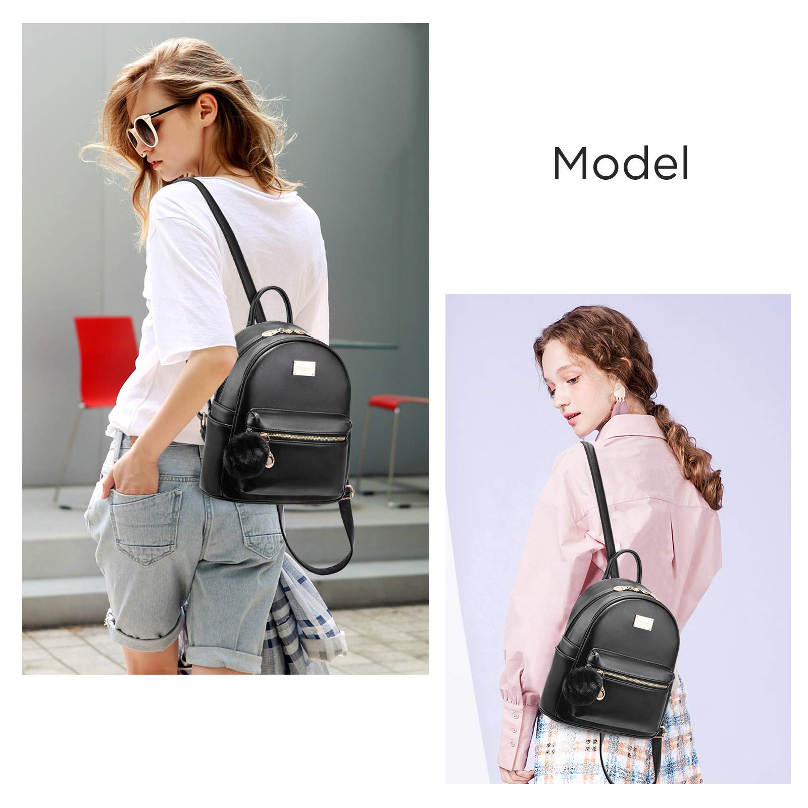 IHAYNER Girls Fashion Backpack Purse - Genuine Leather Mini Backpack for Women & Teens, Cute Satchel School Bag with Pom Pom, Stylish Travel Daypack for School, College, Work & Weekend Outings