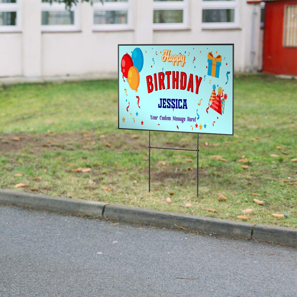 Custom Personalized Happy Birthday Yard Sign for Girls - Rose & Blue Design - Single-Sided Print - 24x18 Inches - Perfect for Outdoor Celebrations, Parties & Special Events