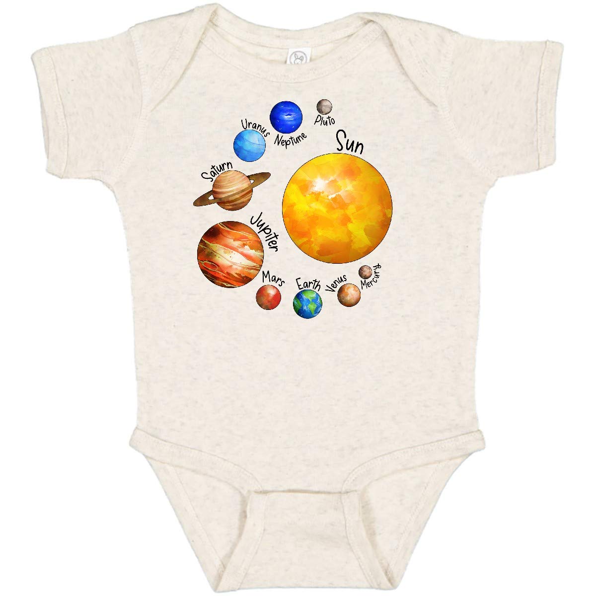 Inktastic Sun and Planets - Yes, and Pluto Baby Bodysuit | Cute Astronomy Themed Onesie for Infants & Toddlers | Perfect for Space Lovers, Science Gifts, and Playtime Outfits