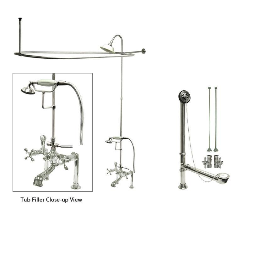 Chrome Clawfoot Tub Faucet Shower Kit with Enclosure & Curtain Rod 110T1CTS - Vintage Style Bathroom Fixture for Classic & Modern Bathrooms