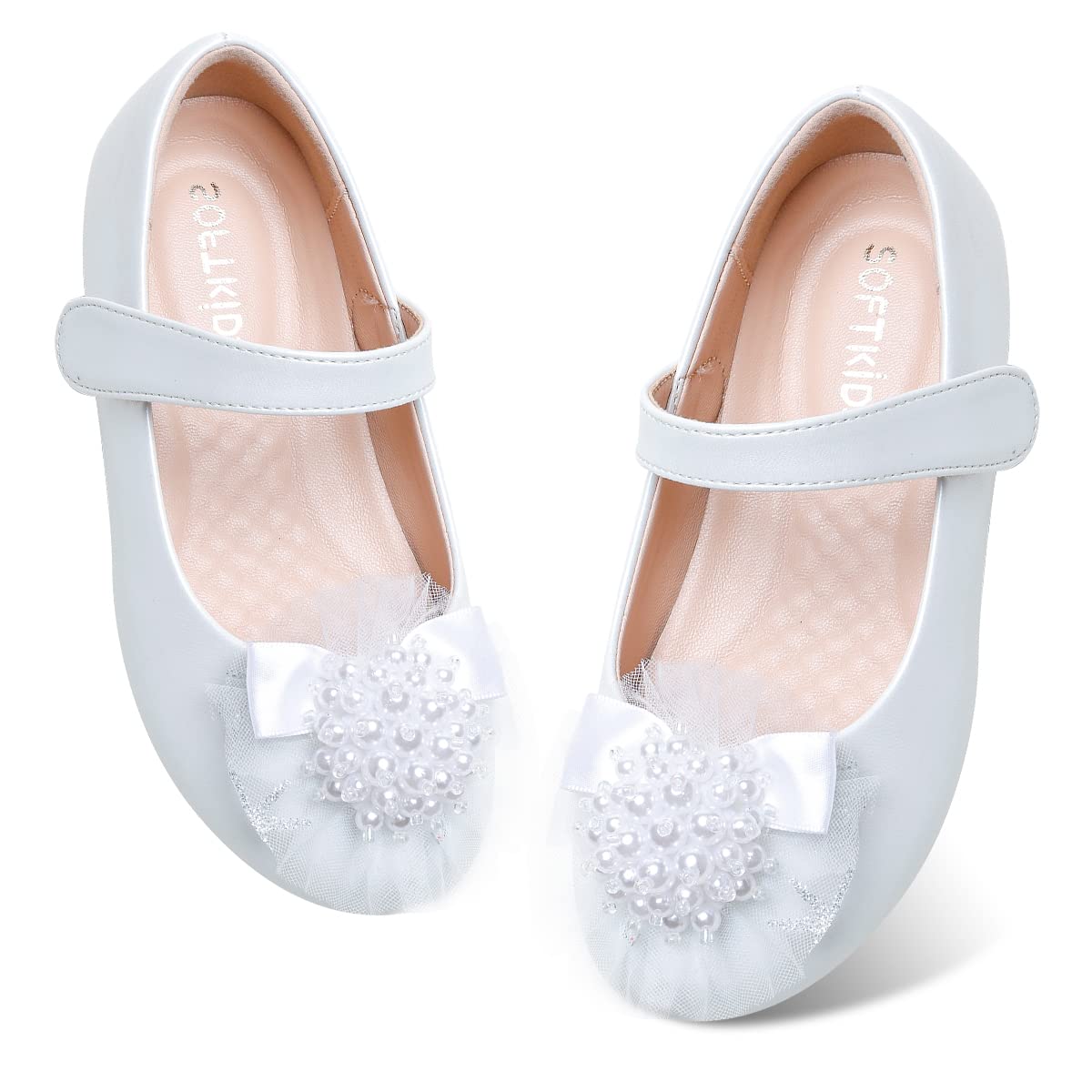 SOFTKIDS White Flower Girl Shoes for Weddings - Princess Ballet Flats for Little Girls - Perfect for Bridesmaids, First Communion & Special Occasions