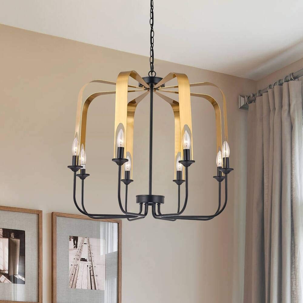 Vanity Art 8-Light Modern Geometric Chandelier - Farmhouse Style Candle Ceiling Light Fixture for Living Room, Kitchen & Dining Room | MLT2208LT-EP-BK | Perfect for Rustic, Industrial & Contemporary Home Decor