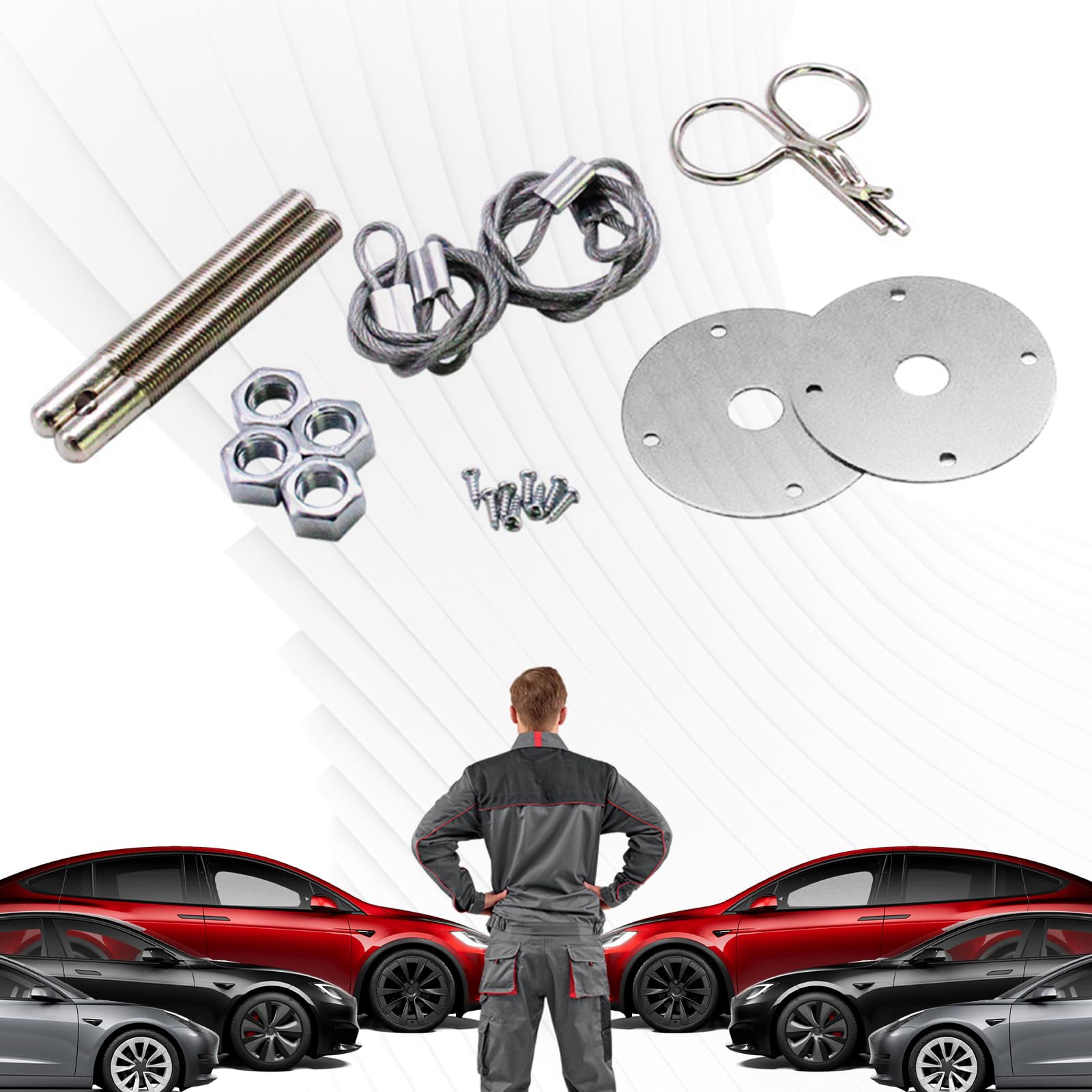 Stainless Steel Hood Pins Kit for Cars - Universal Hood Latch Lock with Racing Lanyard, Secure Car Hood & Reduce Wobble - Fits Most Trucks, SUVs & Vehicles (Silver) | Perfect for Racing, Off-Roading & Car Modifications