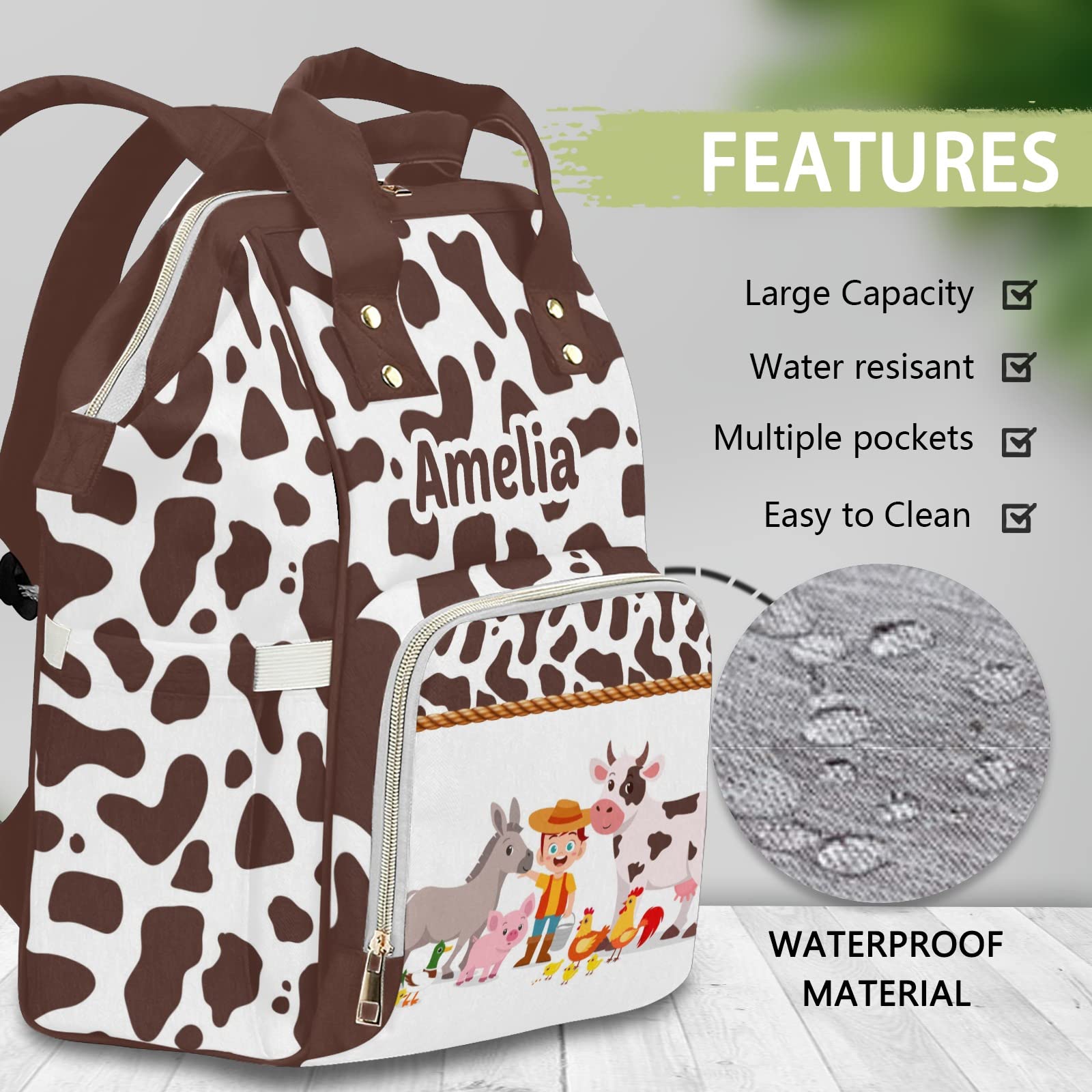 Custom Personalized Diaper Bag Backpack Tote - Genuine Cow Leather Baby Shower Gift for Moms - Perfect for Travel, Daycare & On-the-Go Parenting