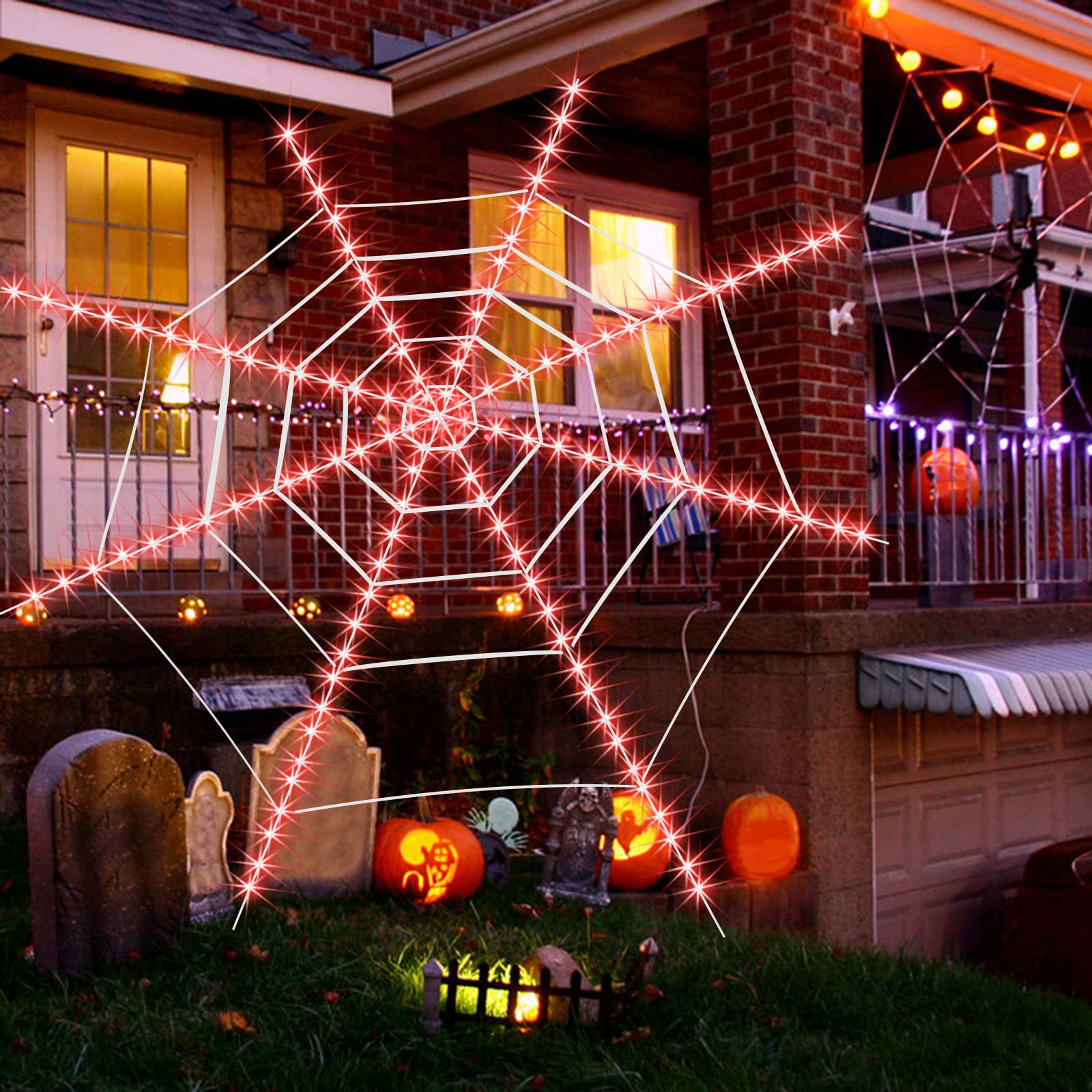 Haozzaw Halloween LED Spider Web - 12 Ft Waterproof Outdoor Decor with Bright LED Lights for Indoor/Outdoor Halloween Party, Haunted House, Garden & Yard Decoration - Perfect for Spooky Halloween Night, Trick or Treat Decor, and Themed Events