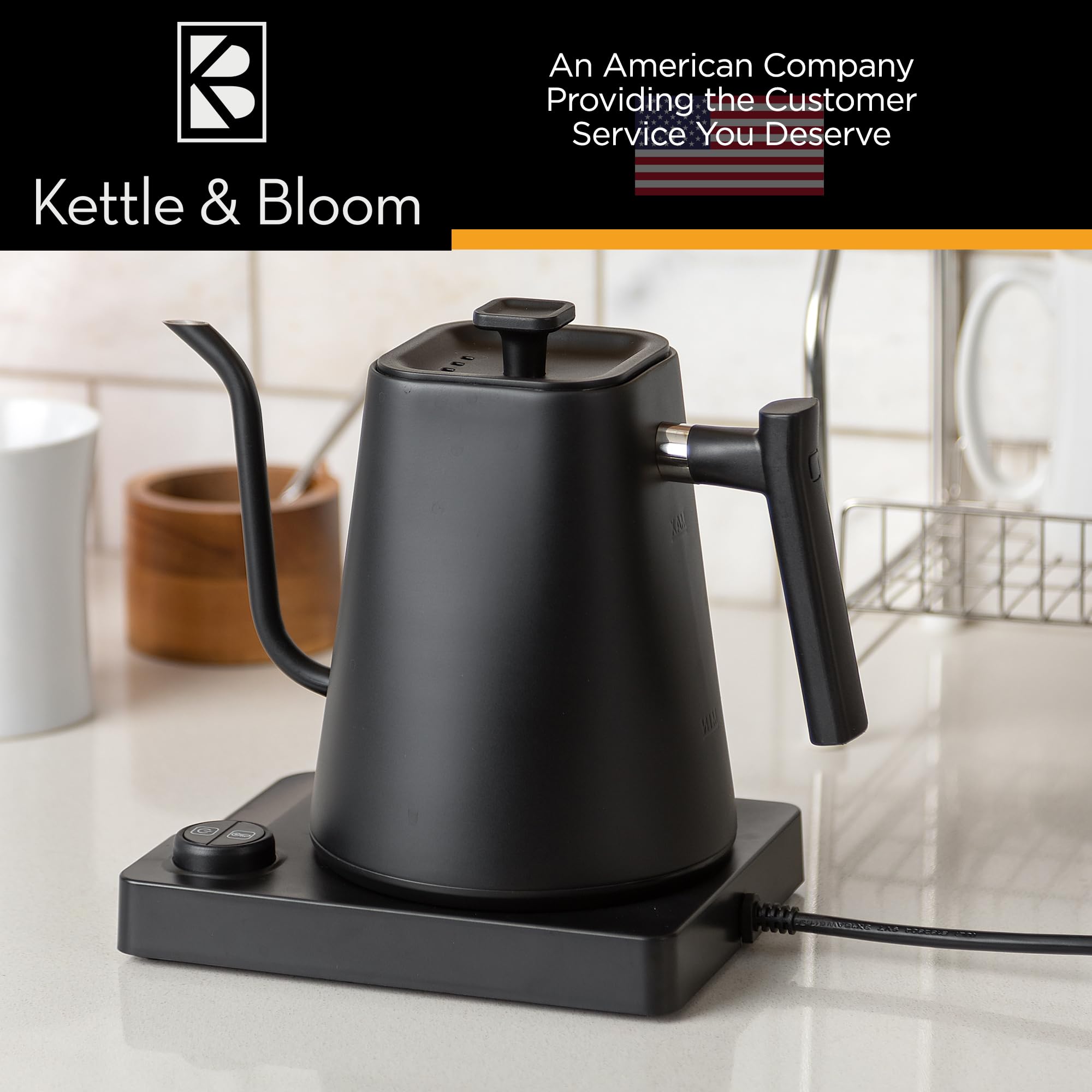 KETTLE & BLOOM 1L Electric Gooseneck Kettle with Temperature Control - Black Pour Over Coffee & Tea Kettle for Precise Brewing - Ideal for Home Baristas, Coffee Shops & Tea Enthusiasts