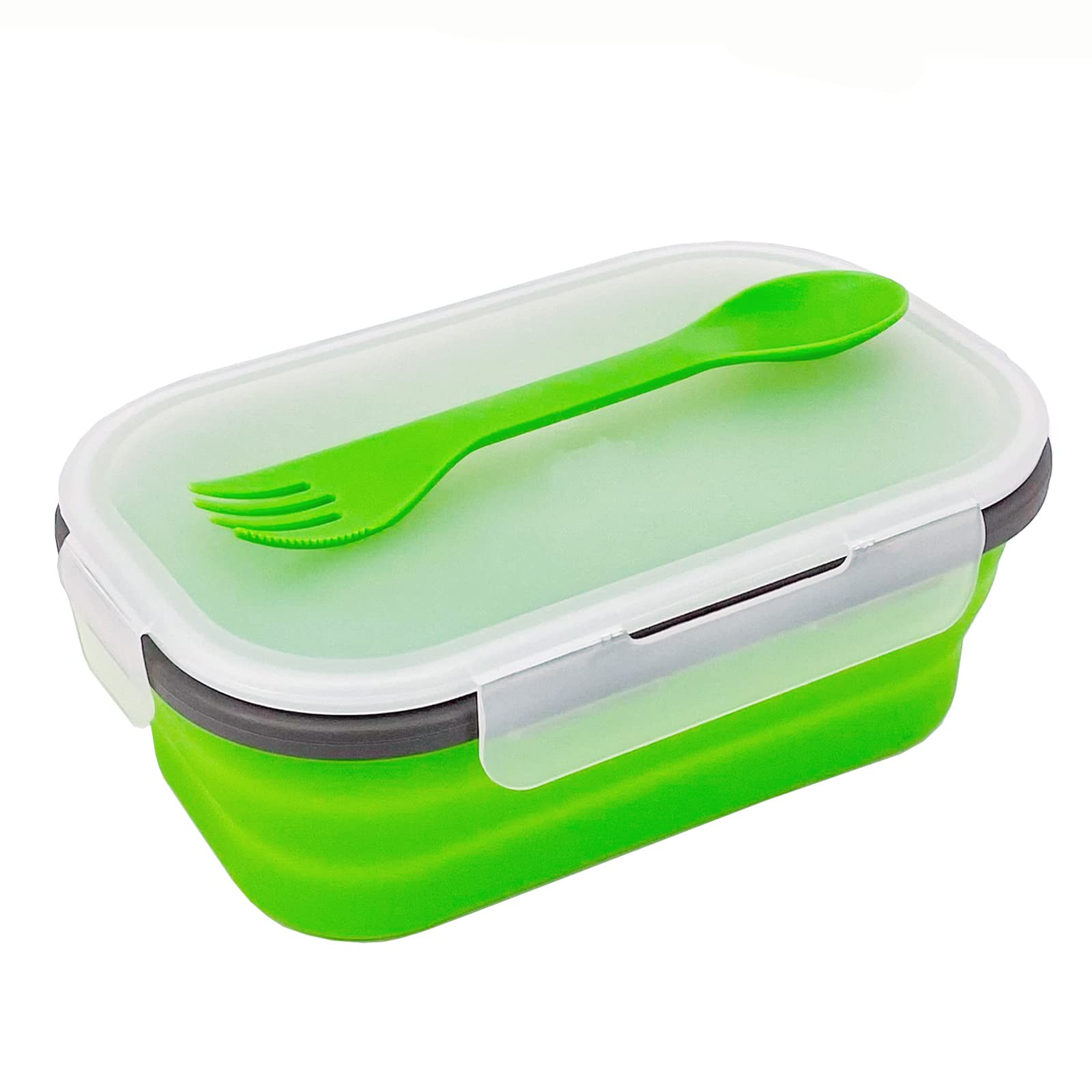 Eco-Friendly 1000ml Collapsible Silicone Lunch Box - BPA-Free Food Storage Container with Airtight Lid & 2-in-1 Fork | Microwave Safe, Reusable for Travel, Camping, Office & School Lunch | Perfect for Meal Prep, Picnics & Outdoor Adventures