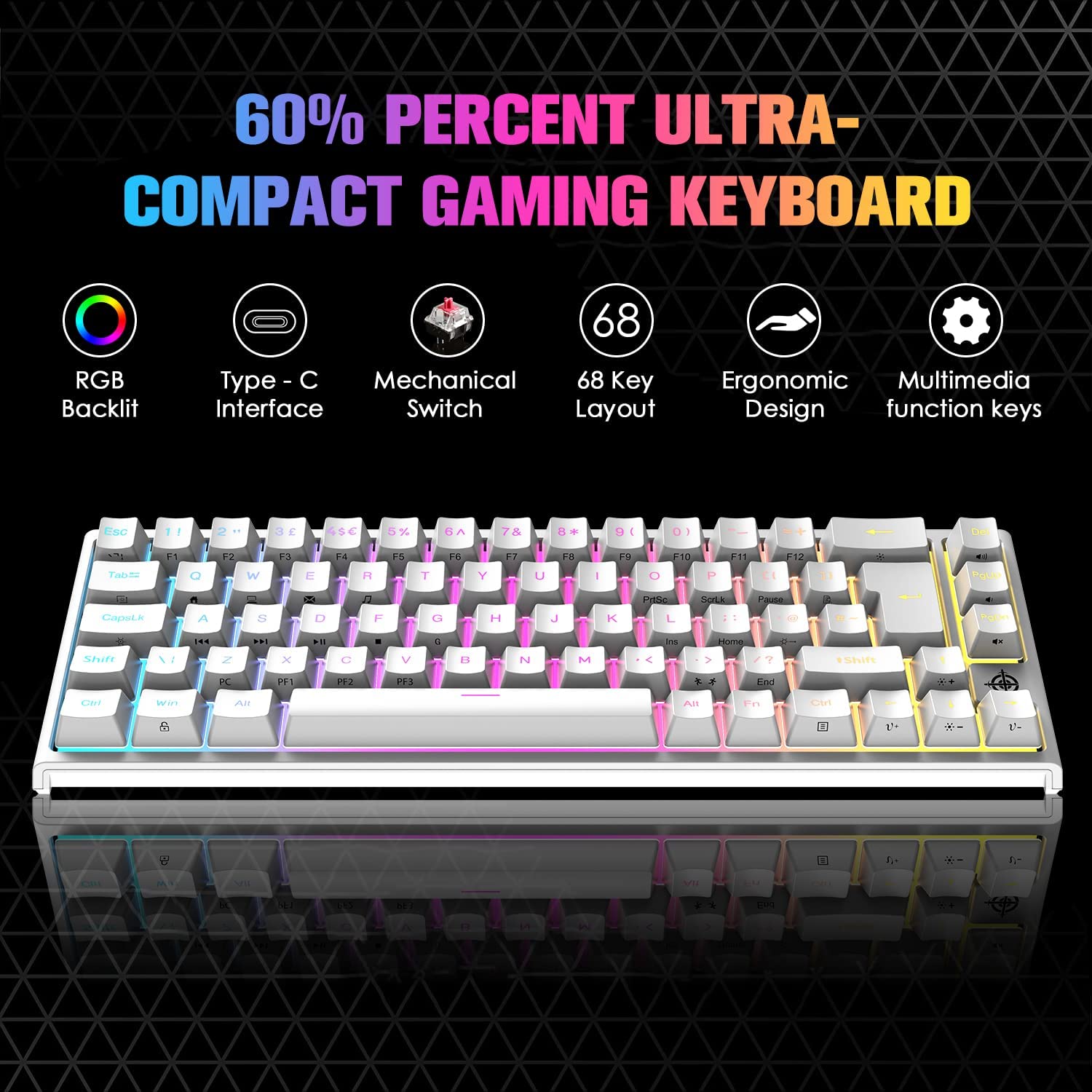 LexonElec 60% RGB Mechanical Keyboard - Red Switches for Gaming & Office Use