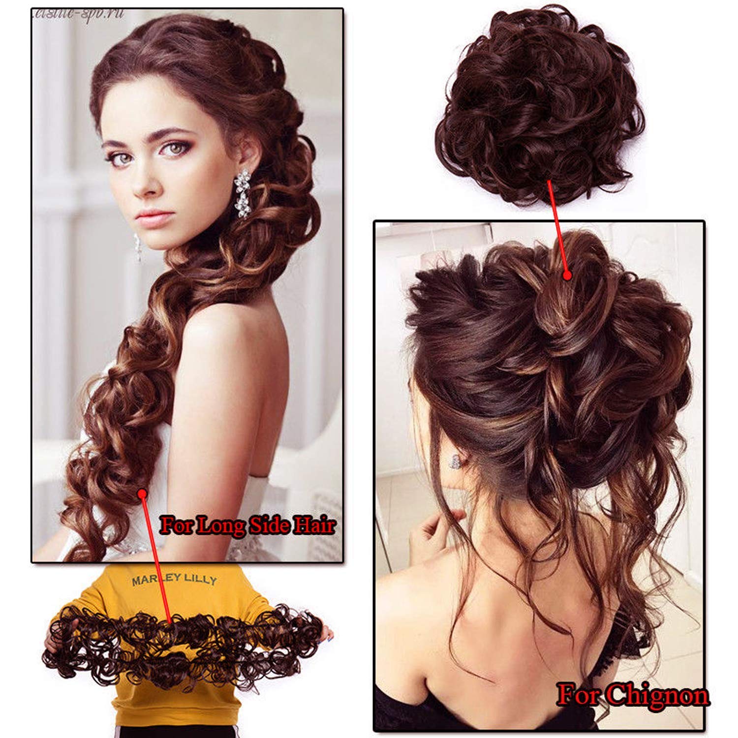 AASA Synthetic Hair Frill Extensions for Girls & Women - Natural Black & Brown Hair Bun Maker Accessories - Perfect for Parties, Weddings & Daily Styling