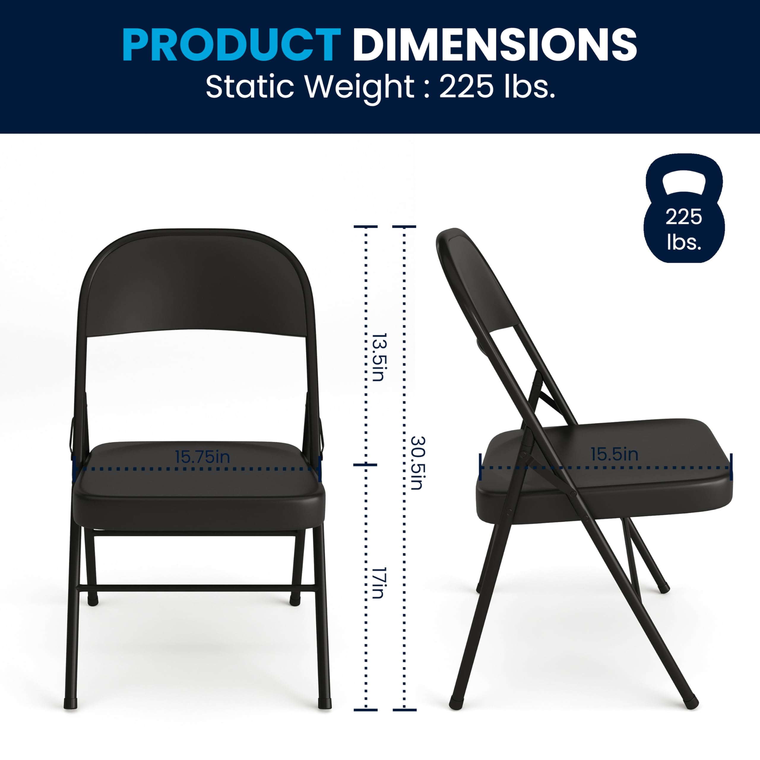 Flash Furniture HERCULES Series Heavy Duty Black Metal Folding Chair - Double Braced for Extra Strength - Perfect for Events, Parties, and Home Use