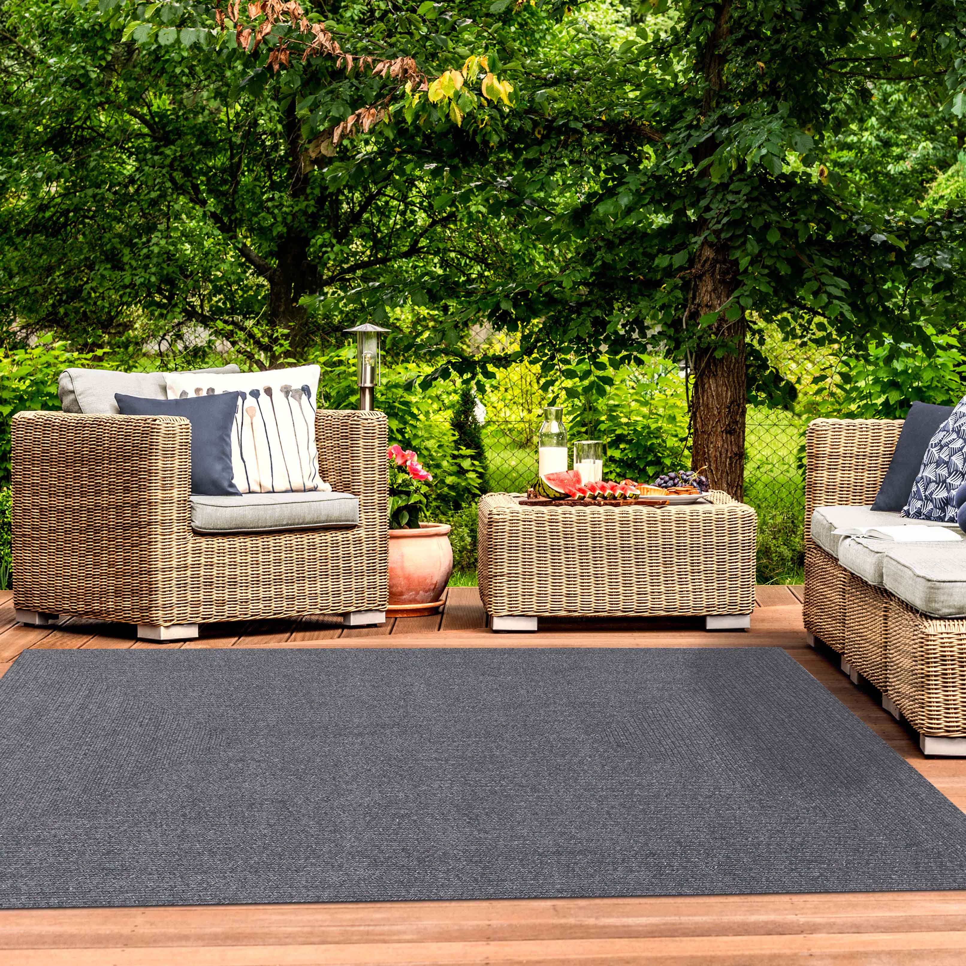 Bohemian Rectangle Braided Area Rug - Non-Slip Indoor Outdoor Rug for Living Room, Bedroom, Patio - Soft Woven Jute Natural Fiber Floor Mat for Home Decor