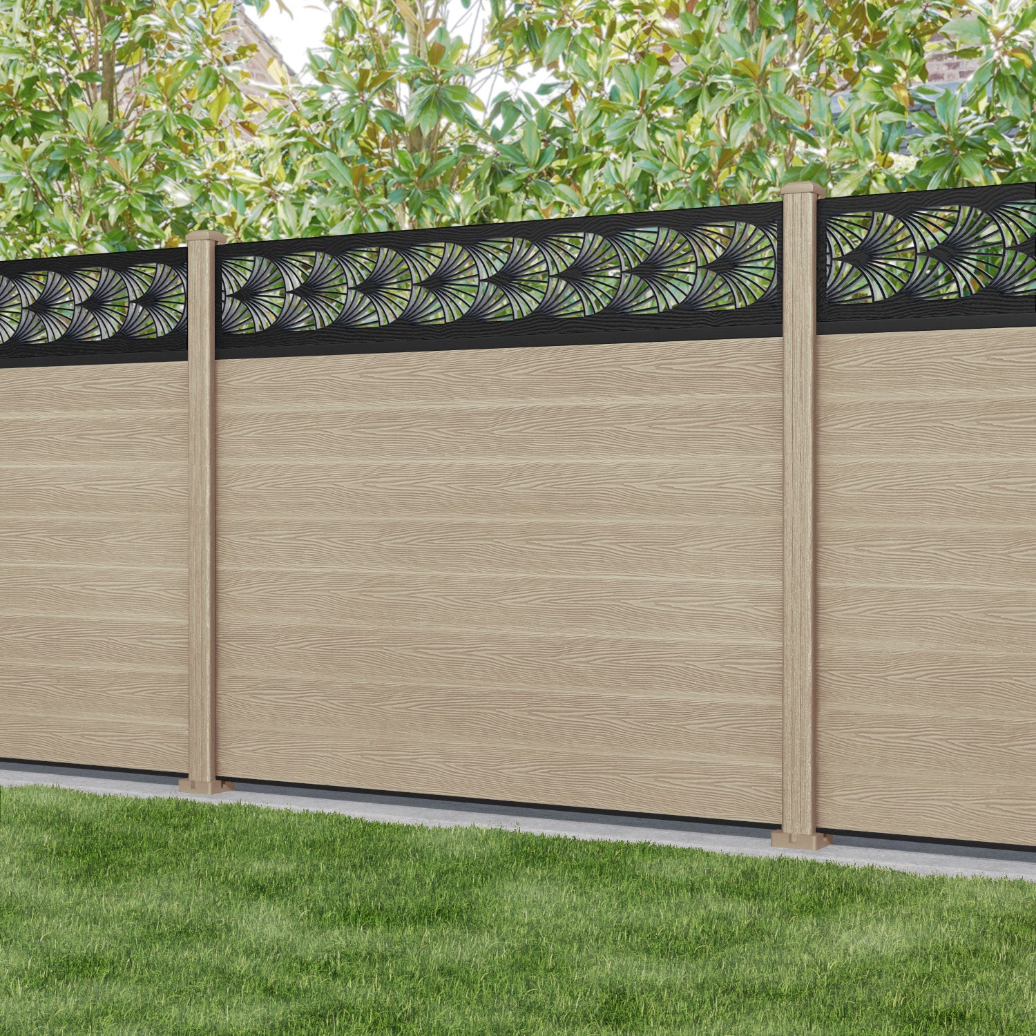 Classic Laurel Fence Panel - Light Oak Composite Wood Privacy Fence with Durable Posts | Outdoor Garden, Backyard, and Patio Fencing Solution