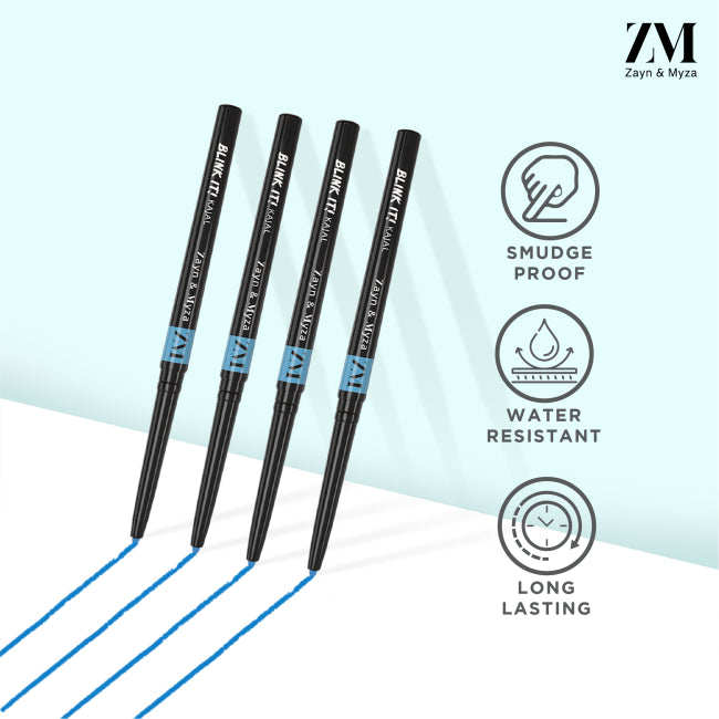 ZM Zayn & Myza Kajal Blink IT Blue Eyeliner - 0.35gm Waterproof Smudge-Proof Kohl for Sensitive Eyes | Perfect for Daytime Wear, Night Out & Special Occasions