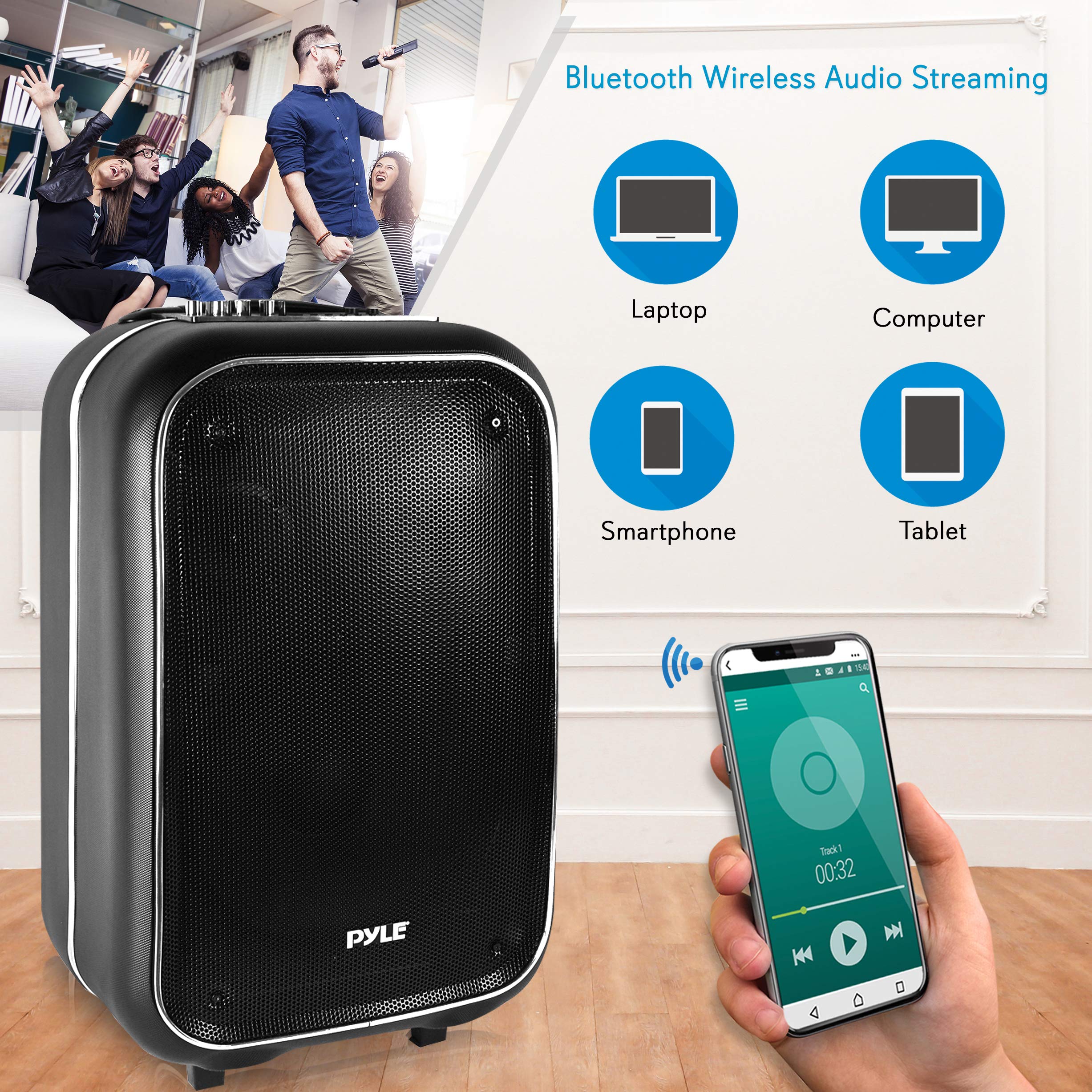 Pyle Wireless Portable PA Speaker System - 400W Rechargeable Bluetooth Speaker with Microphone, MP3/USB/SD/FM/AUX - Perfect for Outdoor DJ Parties, Events, Camping & Home Use - PWMA825BT
