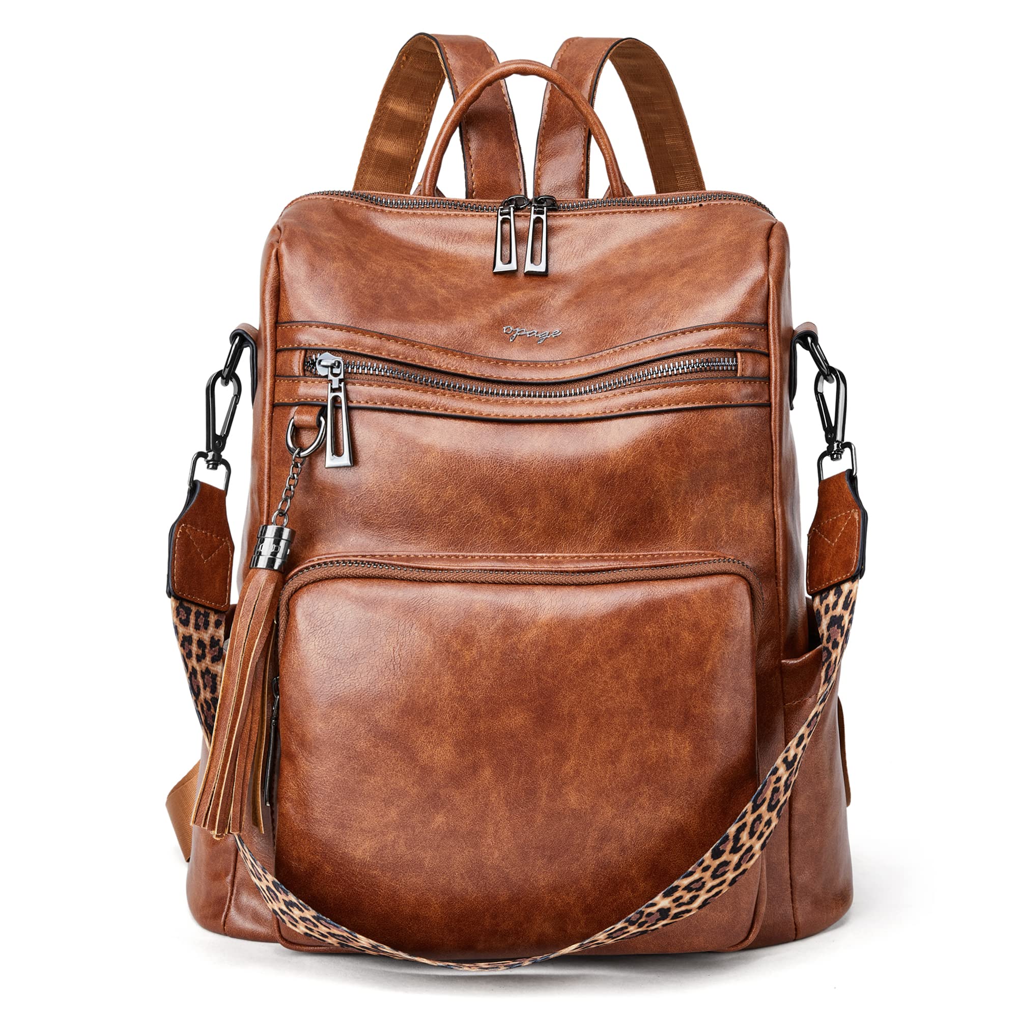 OPAGE Women's Leather Backpack Purse - Fashion Tassel Shoulder Bag for Travel & Work