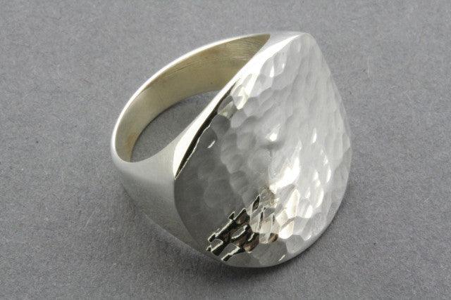 Sterling Silver Large Flat Concave Hammered Signet Ring for Men & Women - Perfect for Engraving, Gifts, and Everyday Wear