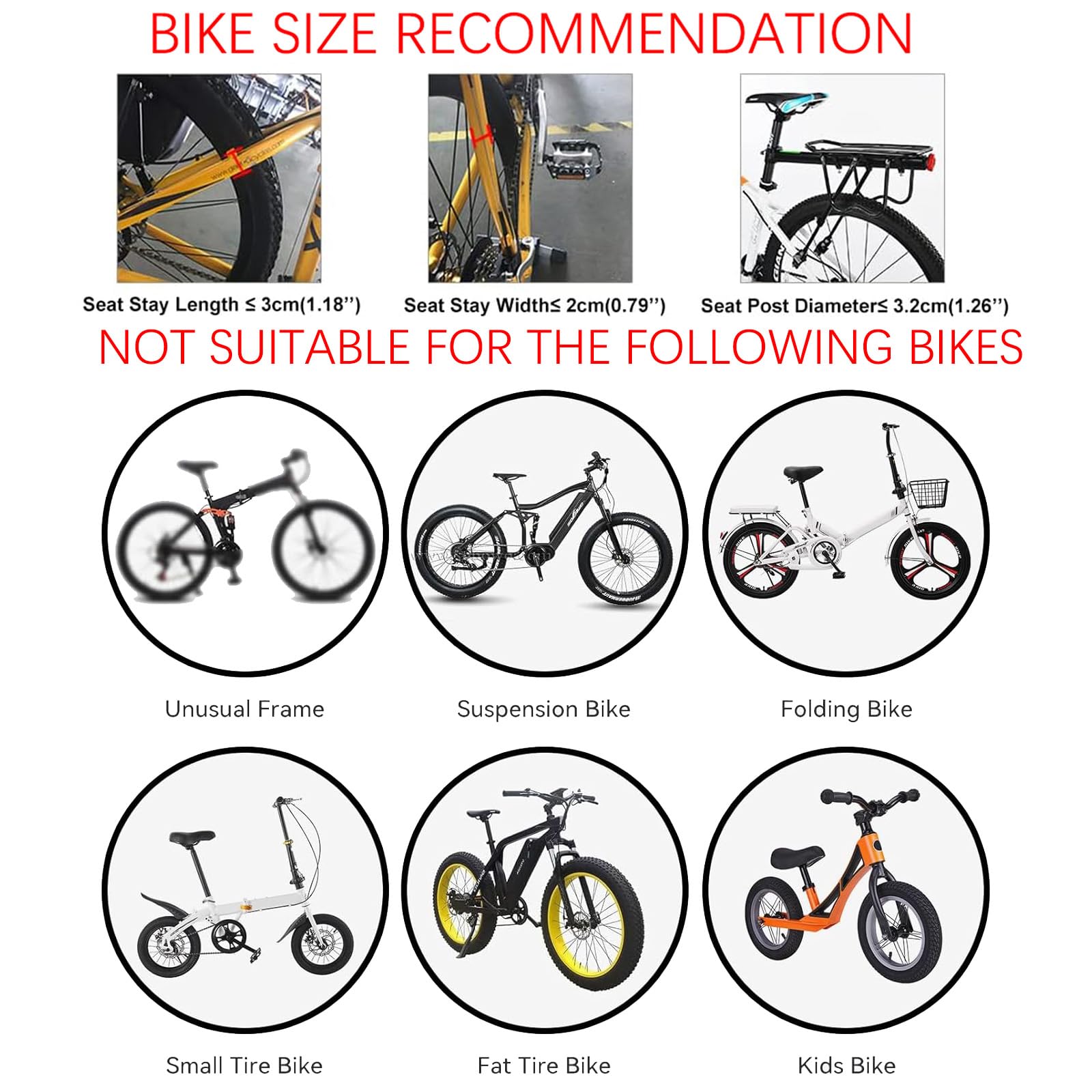 Heavy Duty Rear Bike Rack with 110Lb Capacity - Adjustable Bicycle Cargo Carrier with Detachable Storage Bag for Adults | Perfect for Commuting, Grocery Shopping & Outdoor Adventures