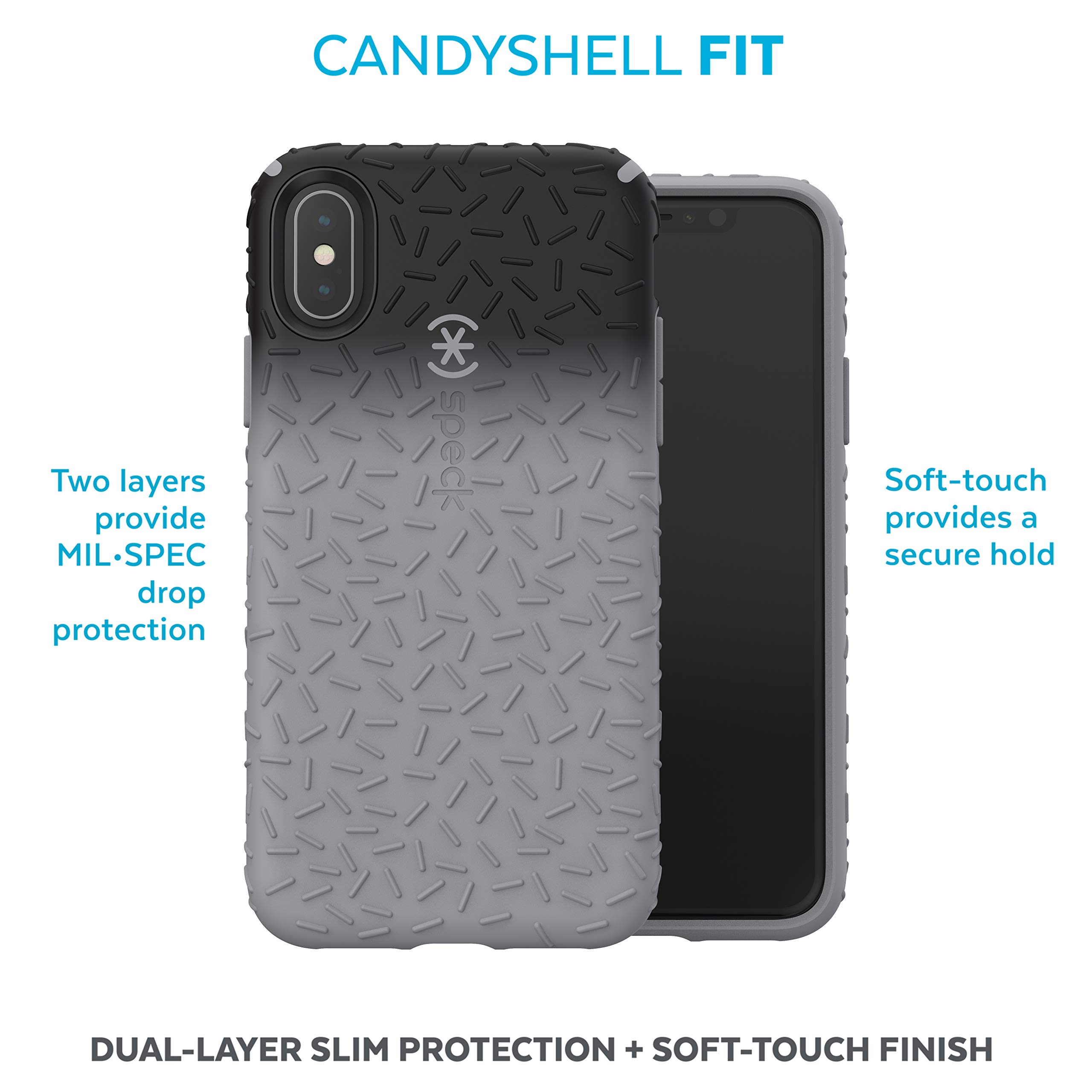 Speck CandyShell Fit iPhone XS/X Case - Black Ombre Gunmetal Protective Cover | Slim Shockproof Design for Everyday Use & Outdoor Activities