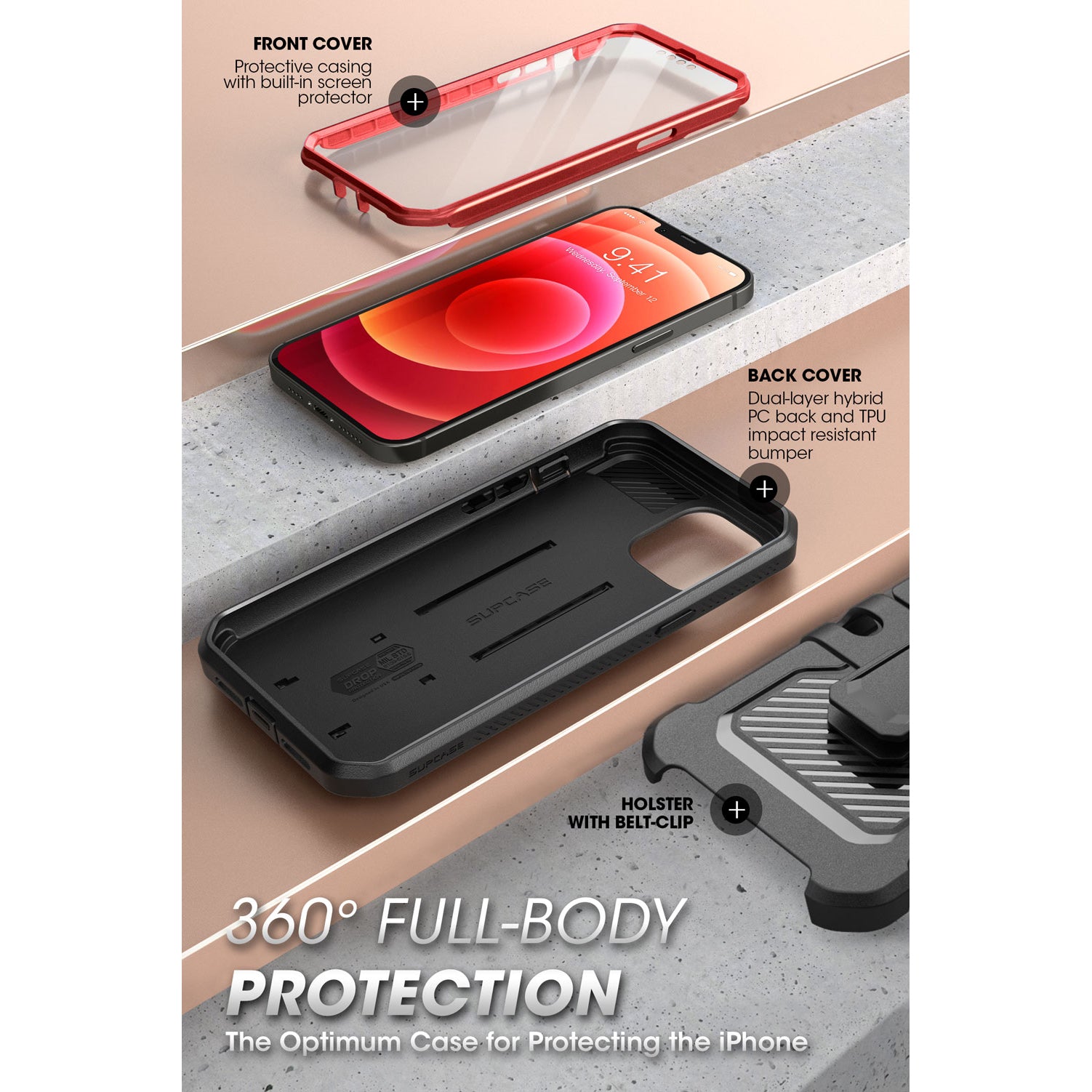 iPhone 13 Pro 6.1 Inch Shockproof Case - Unicorn Beetle Pro Series Heavy Duty Rugged Cover with Metallic Red Finish | Perfect for Outdoor Adventures, Construction Work & Extreme Sports Protection