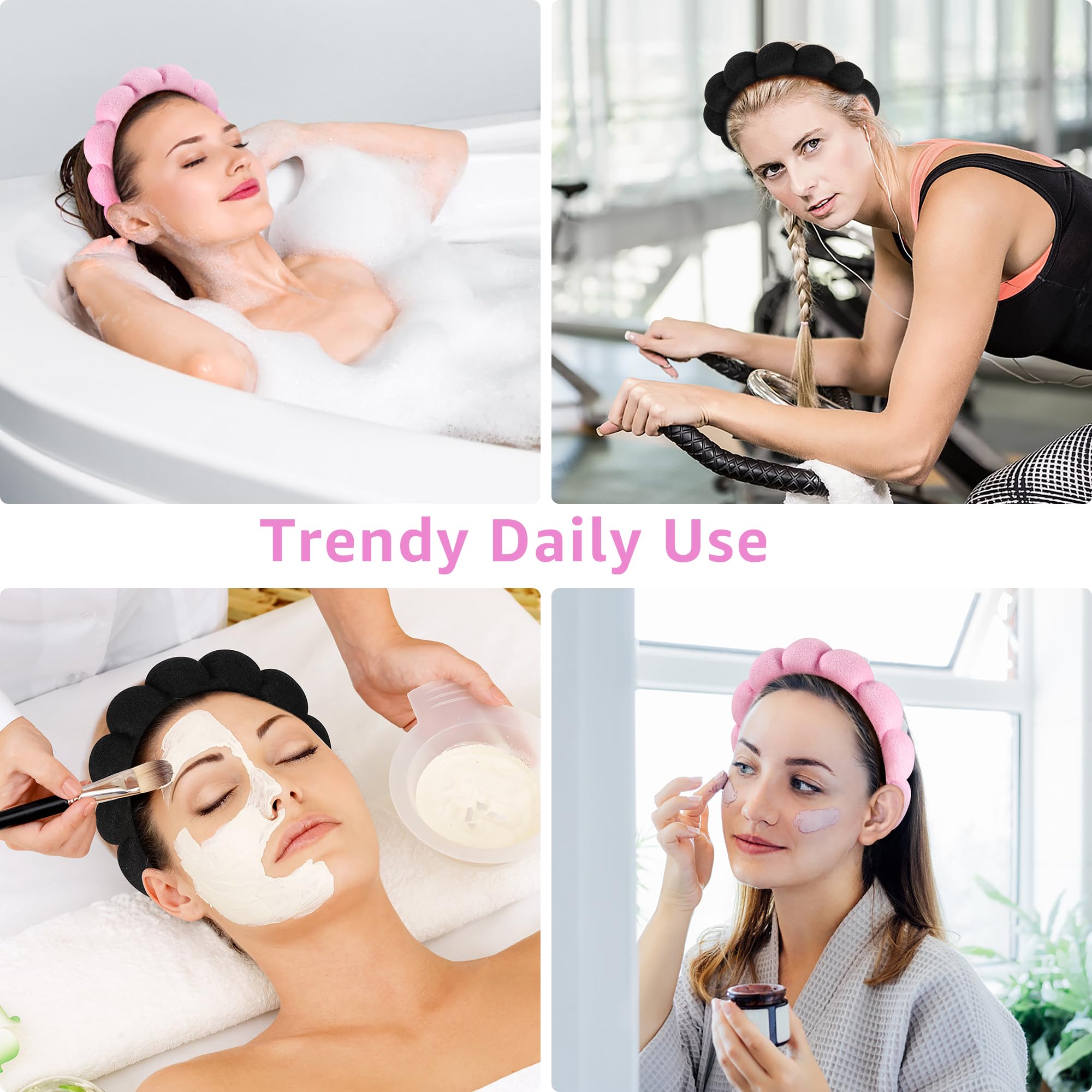 **Spa Headbands for Face Washing & Skincare - 2 Pack Terry Cloth Headbands for Makeup Removal, Facial Masks & Skin Treatments (Black & Pink) - Perfect for Spa Days, At-Home Skincare Routines & Relaxation**