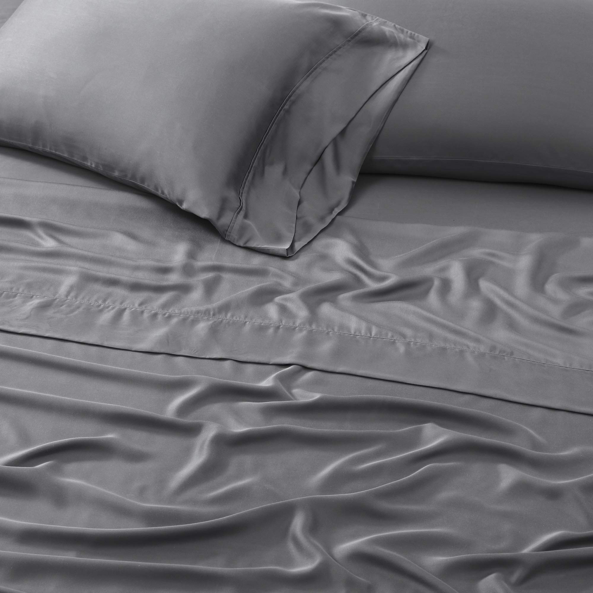 Valeron 100% Tencel Modal Sateen Woven Sheet Set - Luxuriously Soft, Breathable & Cooling Beech Tree Fiber Bedding - King Size Charcoal Grey - Perfect for Hot Sleepers & All-Season Comfort