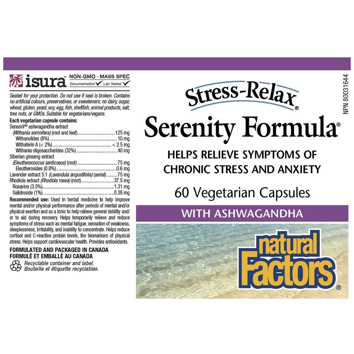 Natural Factors Stress Relax Serenity Formula - 60 Vegetarian Capsules for Anxiety Relief & Relaxation - Supports Calm Mood & Better Sleep - Perfect for Daily Stress Management & Nighttime Relaxation