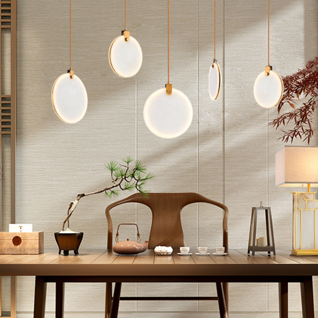 Elegant Harvest Alabaster Pendant Lamp - Natural Stone Lighting Fixture for Dining Room, Bedroom & Living Room Decor