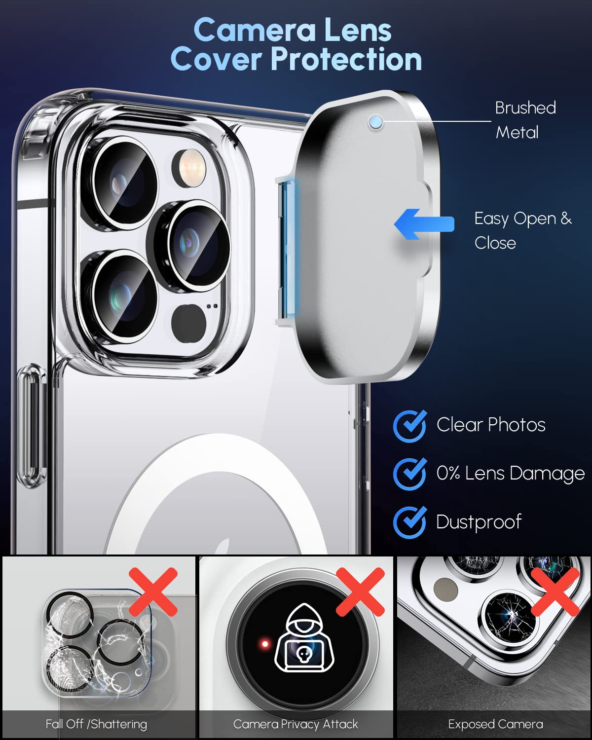 Premium Magnetic iPhone 14 Pro Max Case with Stand & Camera Cover - MagSafe Compatible, Shockproof & Dustproof Clear Protective Case for Daily Use, Travel & Work