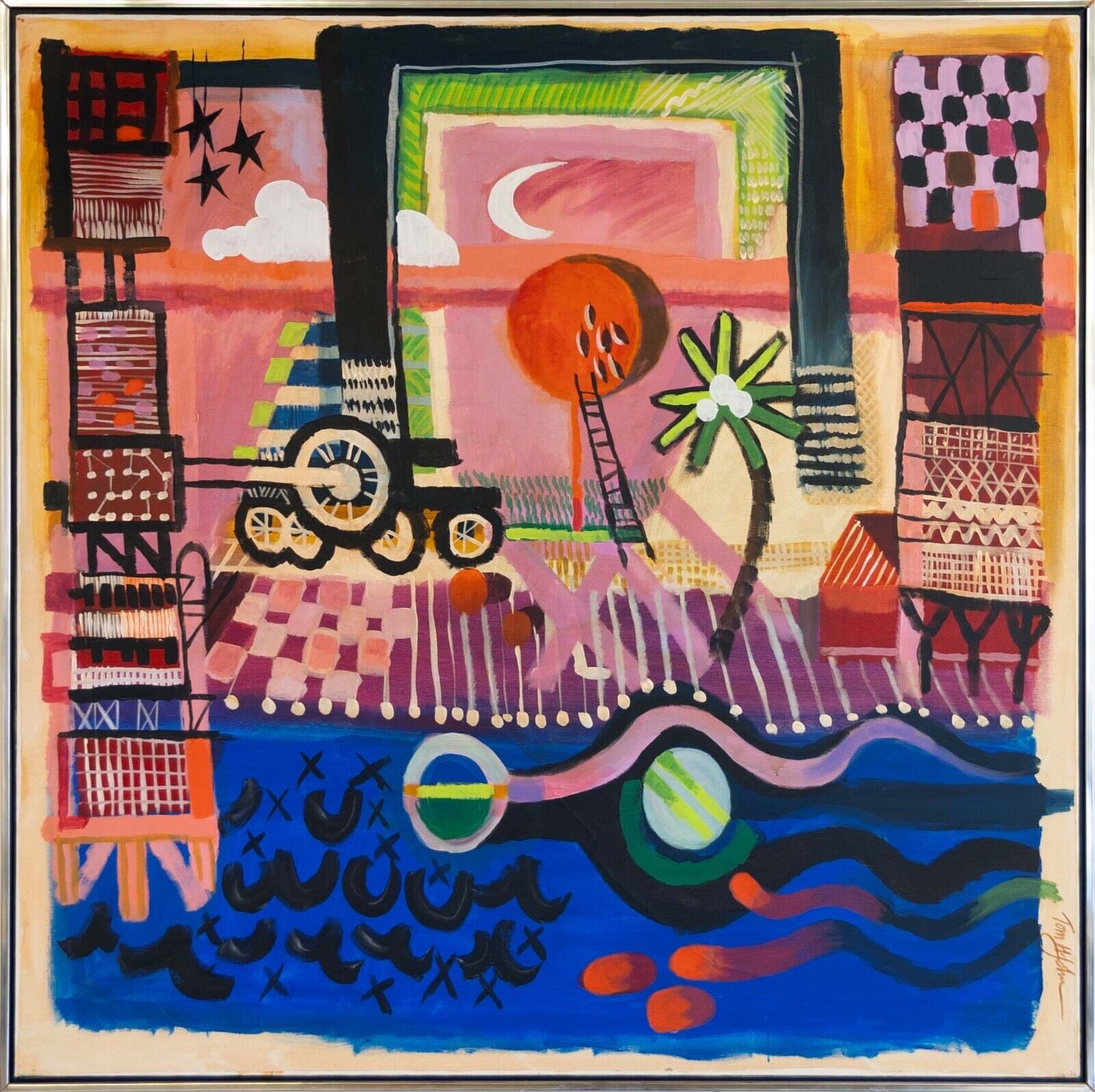 Tom H John Signed Contemporary Abstract Expressionist Oil Painting on Canvas - Original Artwork for Home Decor, Office & Gallery Display