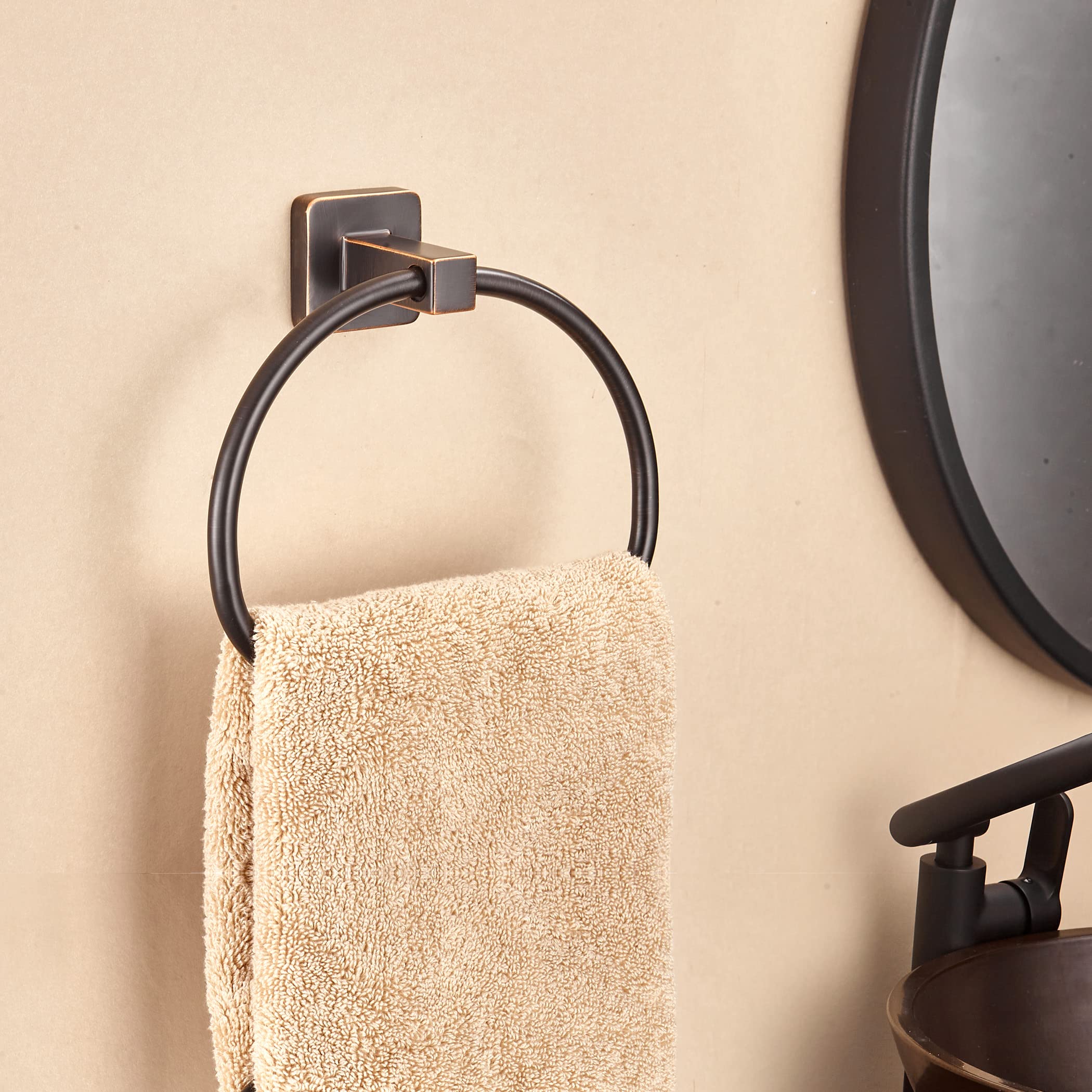 WOLIBEER Bronze Towel Ring - Oil Rubbed Rustic Wall Mounted Bathroom Hand Towel Holder - ORB Farmhouse Style Bath Accessories for Kitchen, Guest Bath & Spa Decor