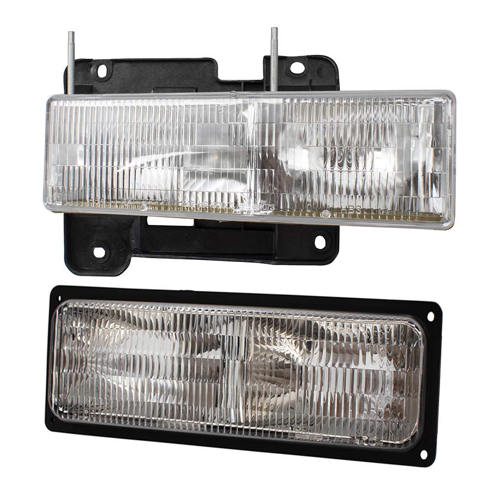 Brock Replacement 4-Piece Composite Headlight Assembly with Front Signal Marker Lights for 1994-2002 Chevy/GMC C/K 1500 2500 3500 Pickup Truck - Durable Aftermarket Headlights for Night Driving & Off-Road Use