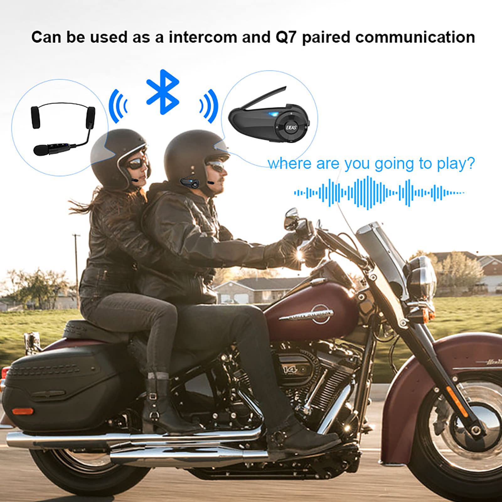 EJEAS E1+ Motorcycle Bluetooth Headset with Helmet Speakers - Bluetooth 5.1 Wireless Intercom, Auto Answer Call & Noise Cancellation, Dual Phone Connectivity - Perfect for Riding, Commuting & Group Tours