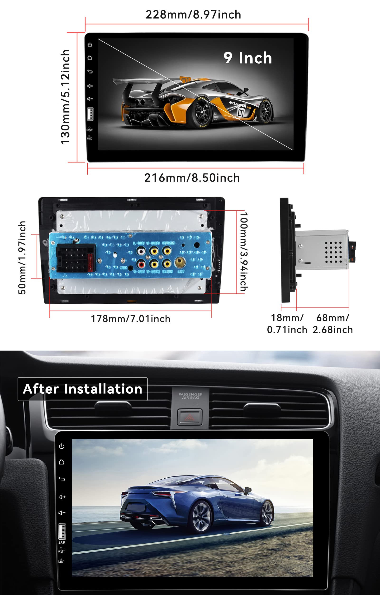 9 Inch HD Touch Screen Single Din Car Stereo with Bluetooth, Backup Camera & External Mic - MP5 Player, Mirror Link, SWC, USB, EQ - Perfect for Hands-Free Calling & Safe Reversing