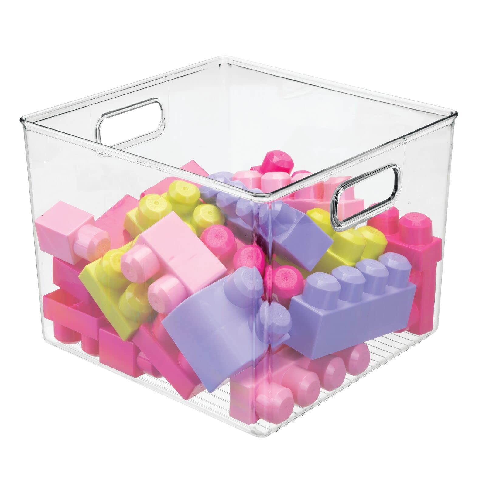 mDesign 8-Pack Clear Plastic Storage Baskets with Handles - Deep Organizer Bins for Cube Shelves | Perfect for Office, Closet, Bedroom, Laundry, Nursery & Kids Toy Room Organization | Durable Home Storage Solution