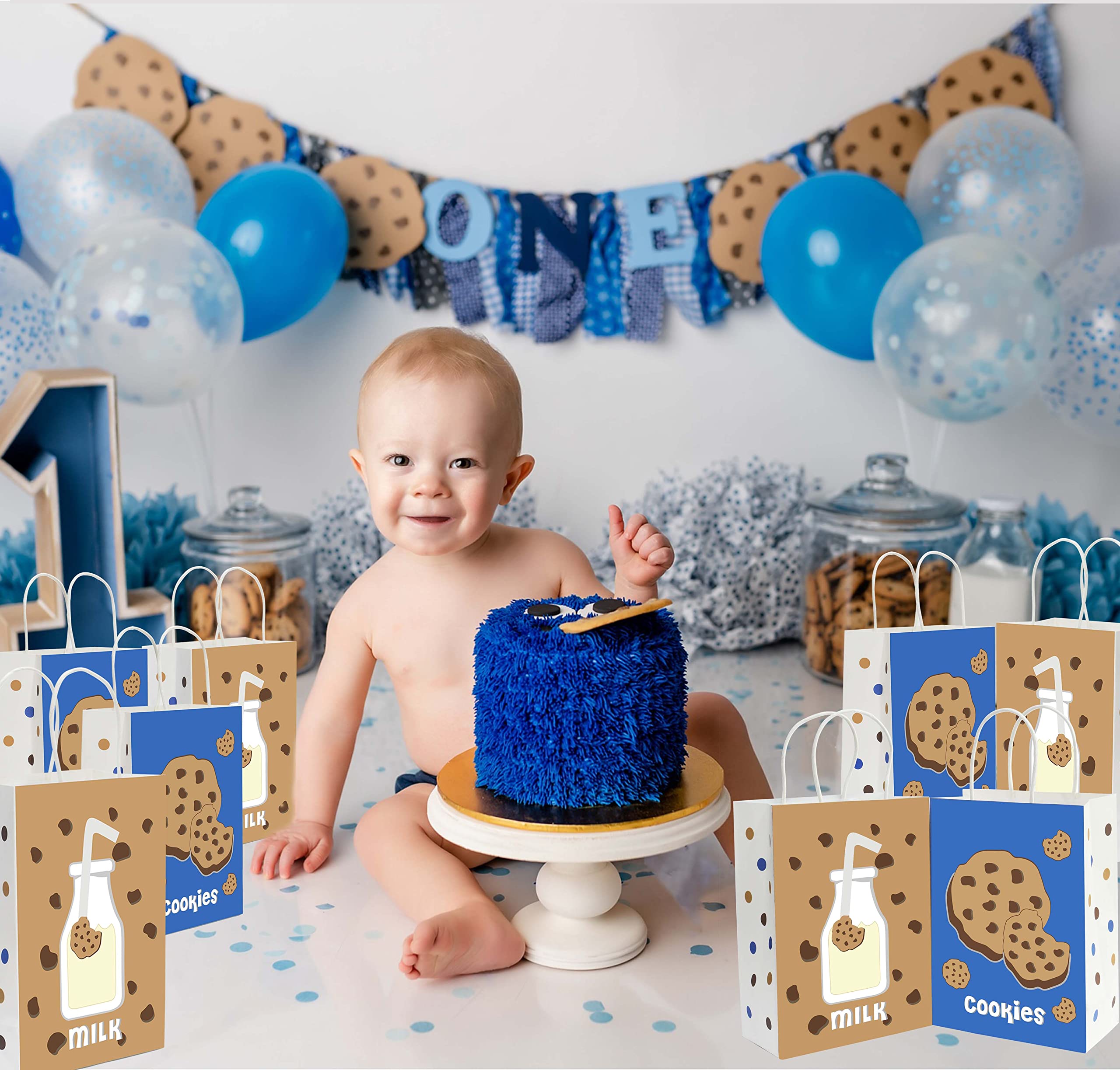 Lsaepon Milk & Cookies Birthday Party Favor Bags - 16 Pack Cookie and Milk Theme Gift Bags for Kids, Baby Showers, Birthday Parties - Perfect for Party Favors, Goodie Bags, and Sweet Treats