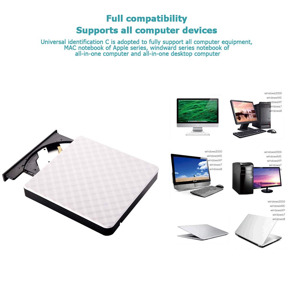 KAISAN Slim Portable USB 3.0 External DVD Drive Burner Writer - CD/DVD ROM Reader for Laptop, Desktop, MacBook (Mac OS & Windows 10/8/7/XP/Vista) - White | Perfect for Home Office, Travel & Media Backup