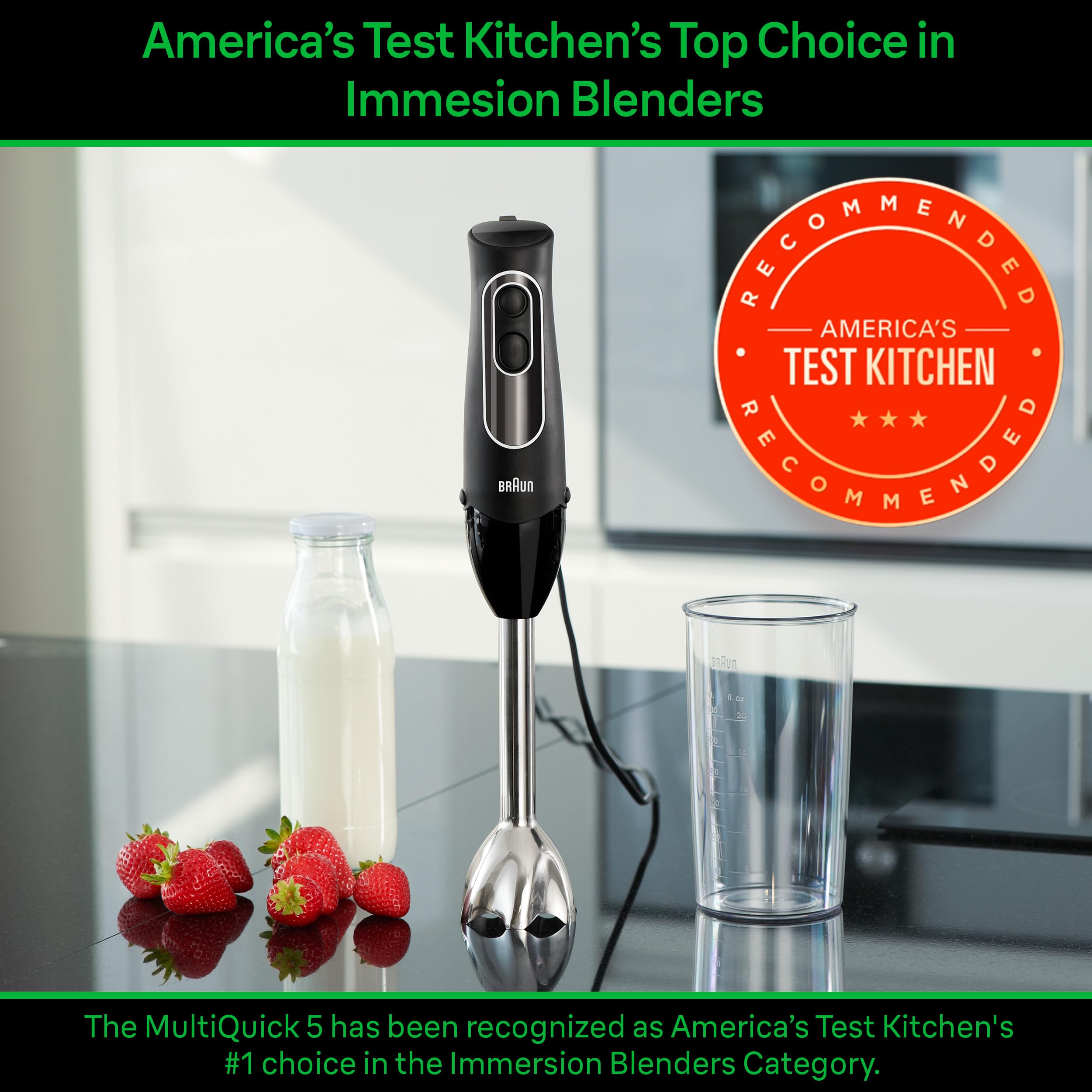 Braun MultiQuick 5 350W Immersion Hand Blender - Dual Speed & Turbo Function with Patented Technology - Includes Beaker & Whisk - Black (MQ505) - Perfect for Smoothies, Soups, Sauces & Baby Food Prep