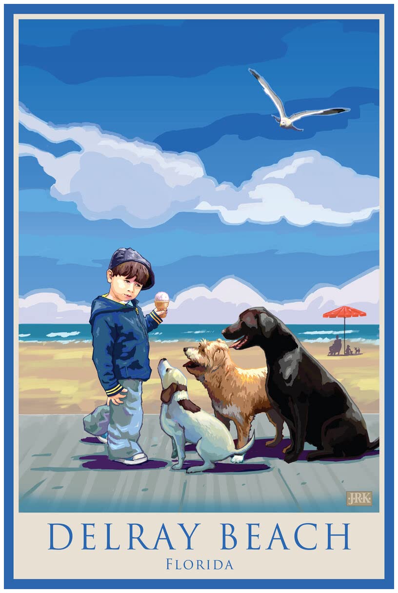 Delray Beach Florida Dog Art Print - 24x36 Inch Giclee Poster from Alla Prima Painting by Joanne Kollman - Perfect for Pet Lovers Home Decor & Gift Idea