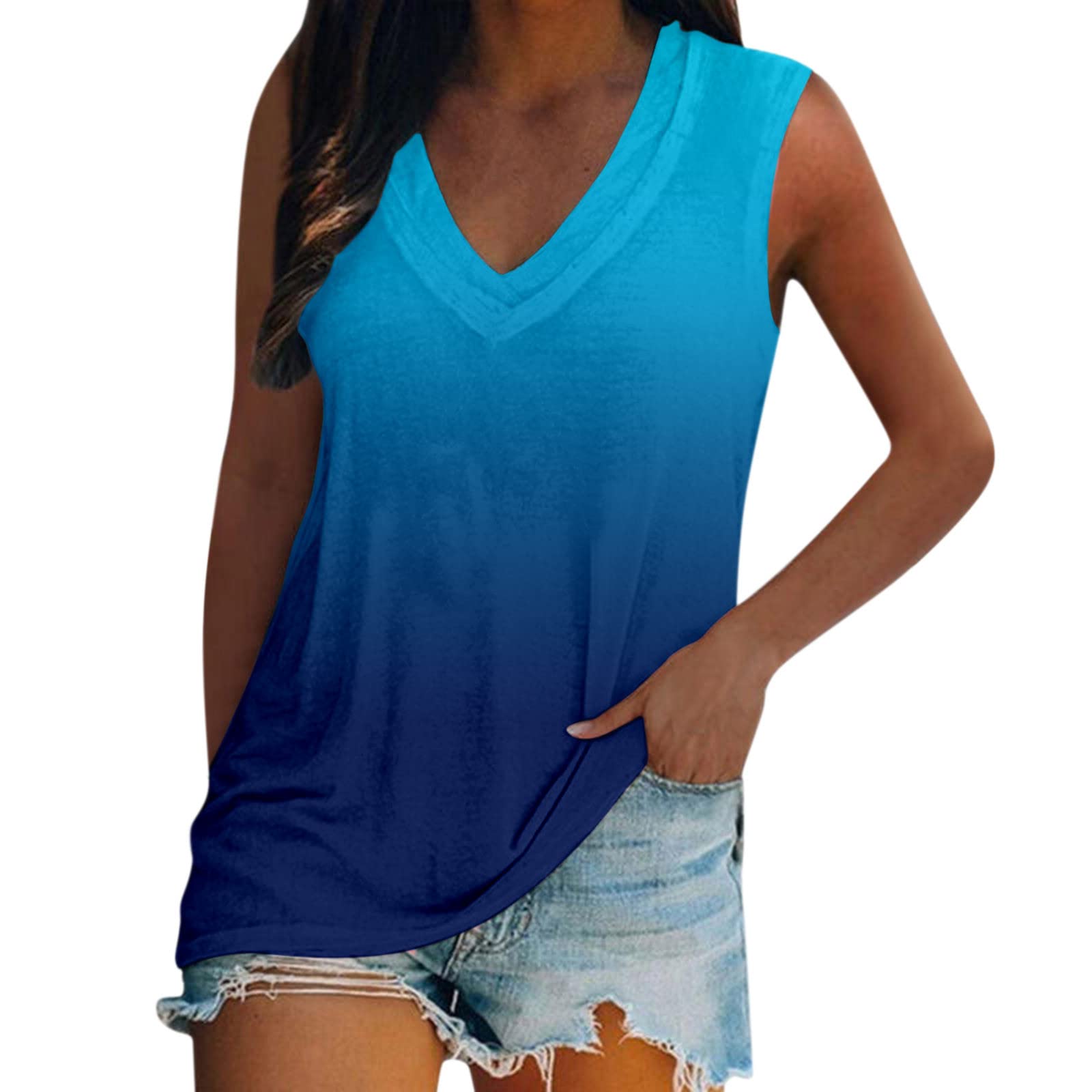 Women's Sleeveless Tank Tops - Casual Loose Cami Blouses with Gradient Color for Sports & Everyday Wear | Breathable Summer Camisole Tee for Gym, Yoga, Beach & Lounge
