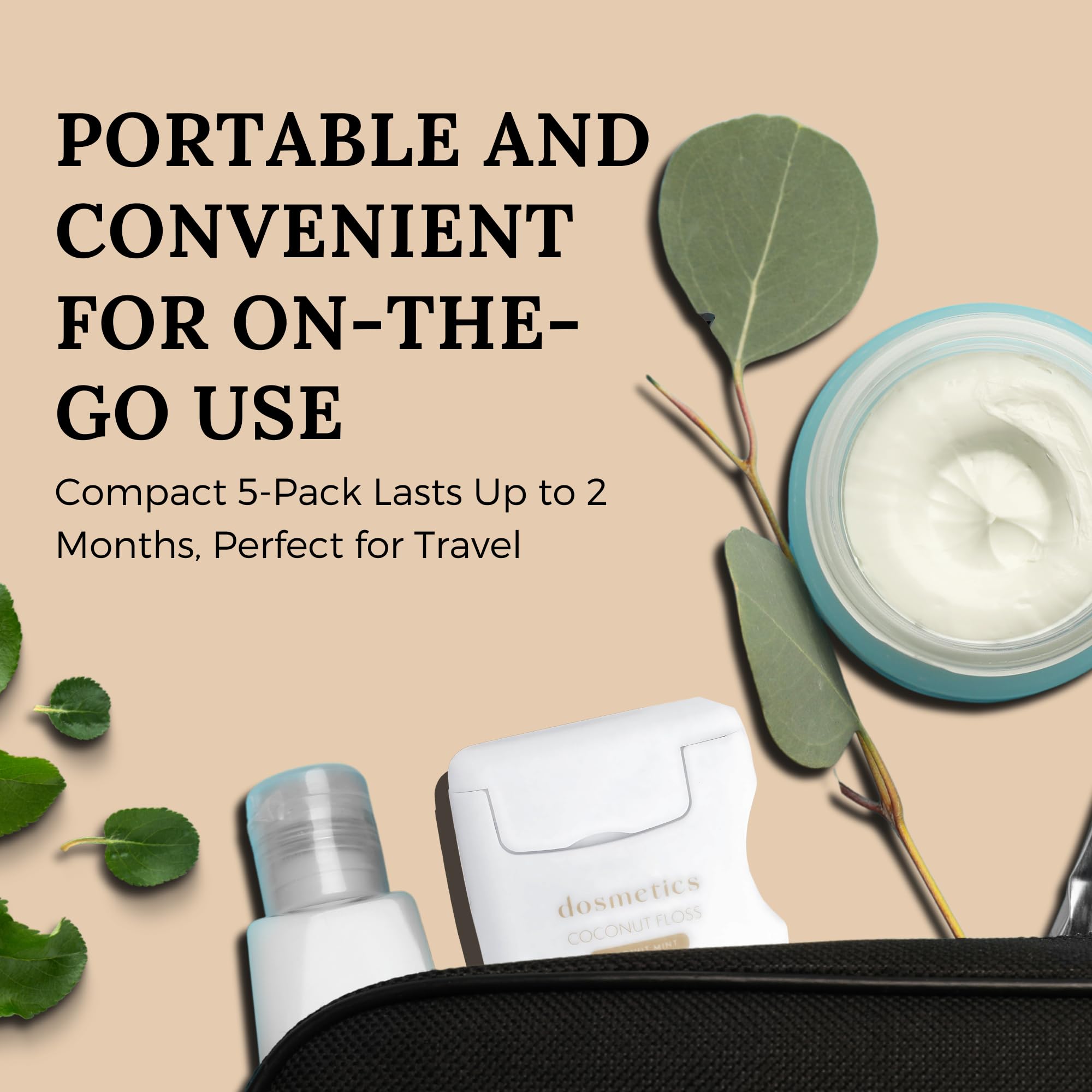 Premium Coconut Oil Infused Dental Floss 5 Pack - Mint Flavored Expanding Floss for Effective Plaque Removal & Gum Protection | 32 Yards x 5 | Gentle Oral Care for Sensitive Teeth, Braces & Tight Gaps | Ideal for Travel & Daily Hygiene Routine