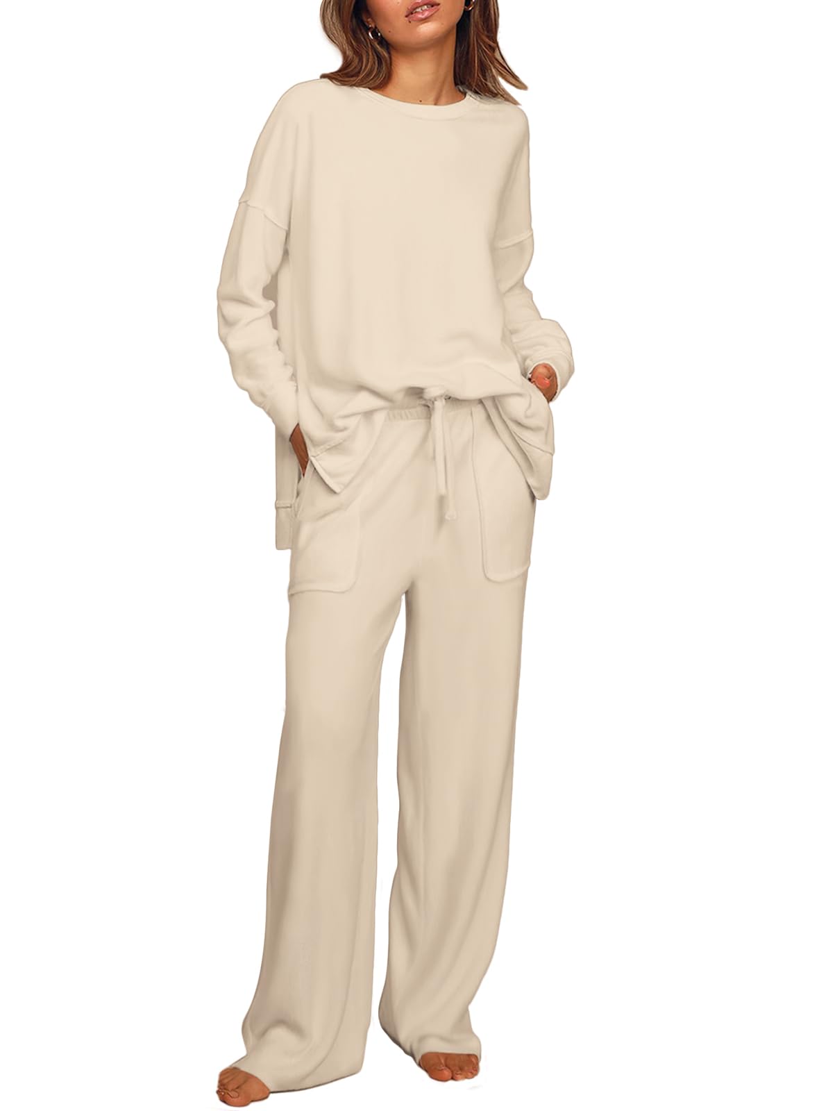 ETCYY Women's 2-Piece Lounge Set - Side Split Sweat Shirt & Wide Leg Sweatpants | Soft Casual Outfit for Home, Yoga & Relaxation | Comfortable Loungewear for Women