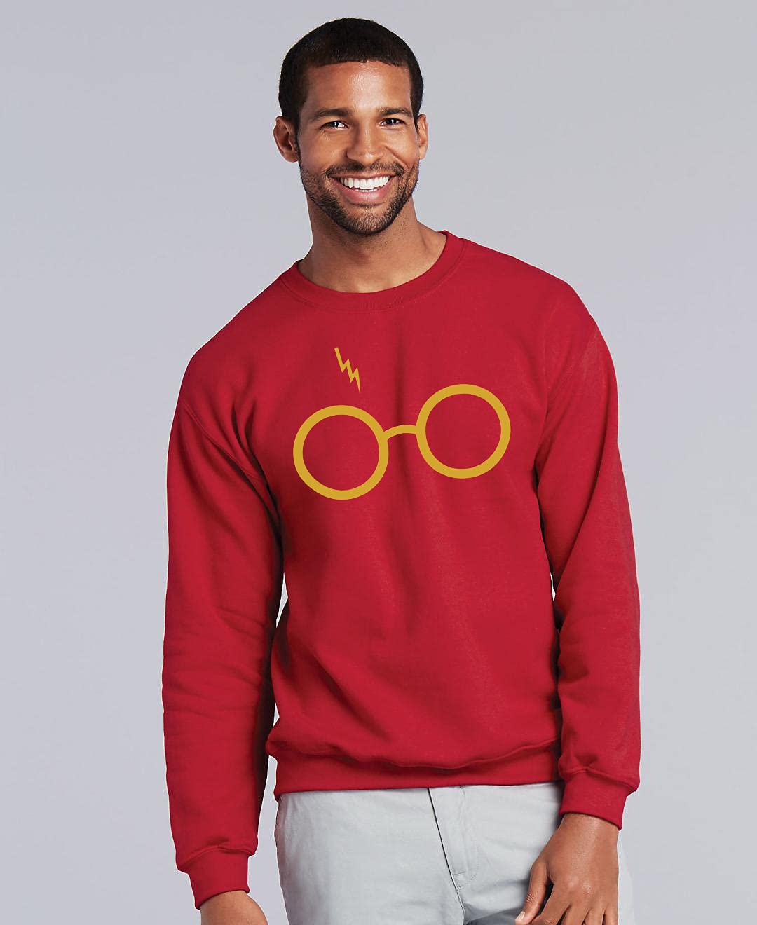 Stylish Unisex Wizard Glasses & Bolt Print Crewneck Sweatshirt | Trendy Graphic Hoodie for Cosplay, Halloween & Casual Wear